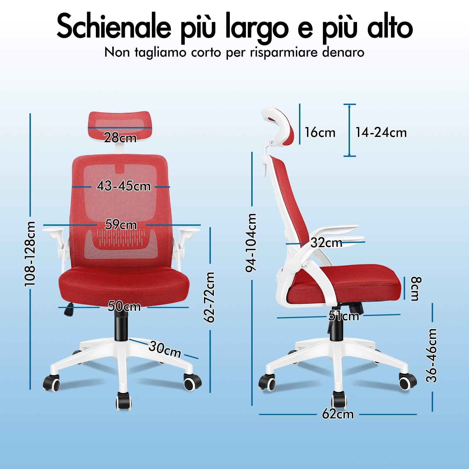ALFORDSON Sedia da Ufficio, Poltrone con Poggiatesta, Sedia da Scrivania per Computer con Supporto Lombare, Sedia Girevole per Home Office, Rosso