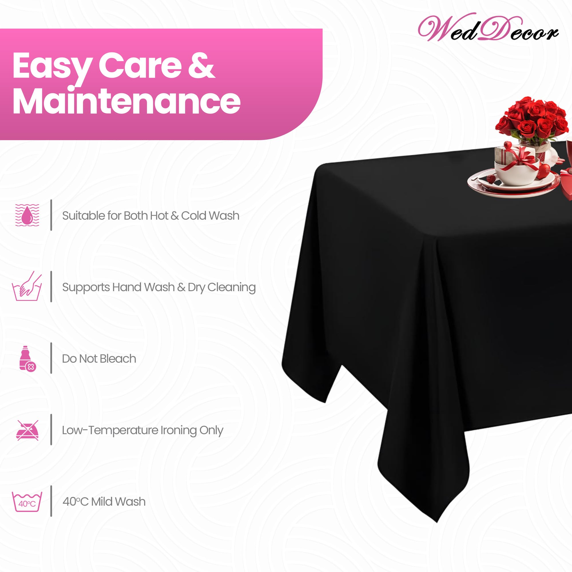 Weddecor 70 x 70 Pulgadas Negro 10 Piezas Mantel Cuadrado Tela de poliéster Duradero Mantel para Boda cumpleaños Aniversario Cena Fiesta Eventos decoración