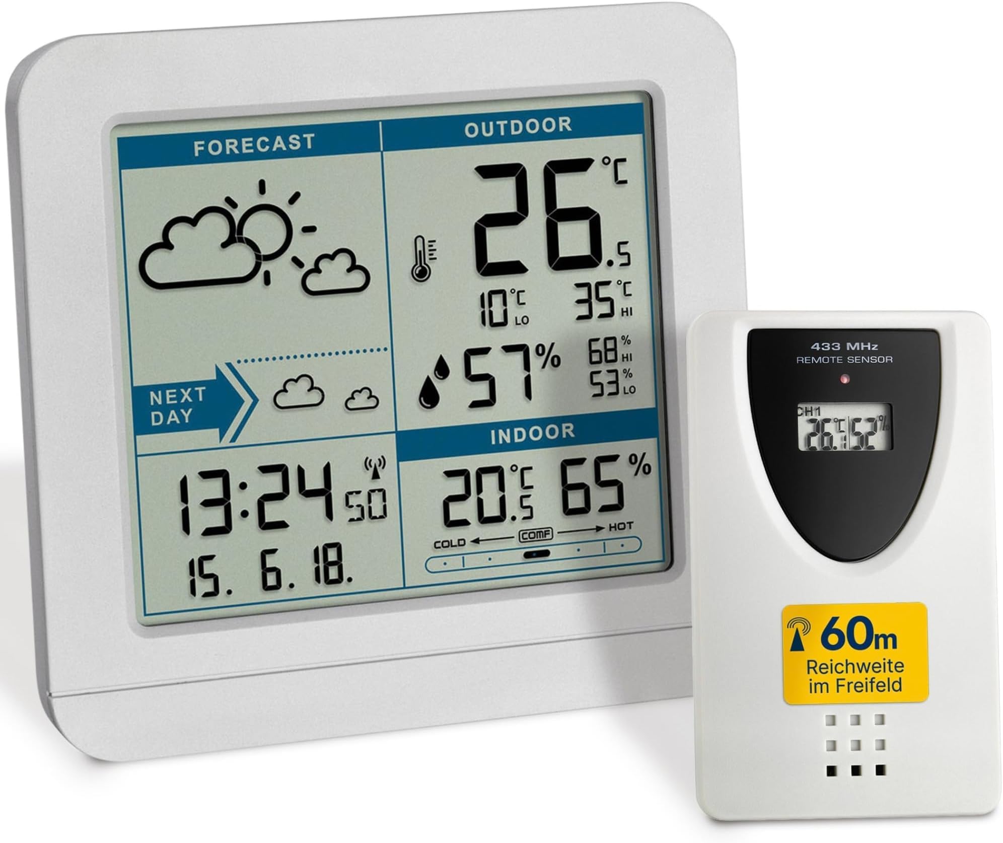 TFA Dostmann Wireless Station Sky, 35.1152.02, Sensor for Indoor and Outdoor, incl Weather Forecast, White, ((L) 123 x (B) 52 x (H) 117 mm