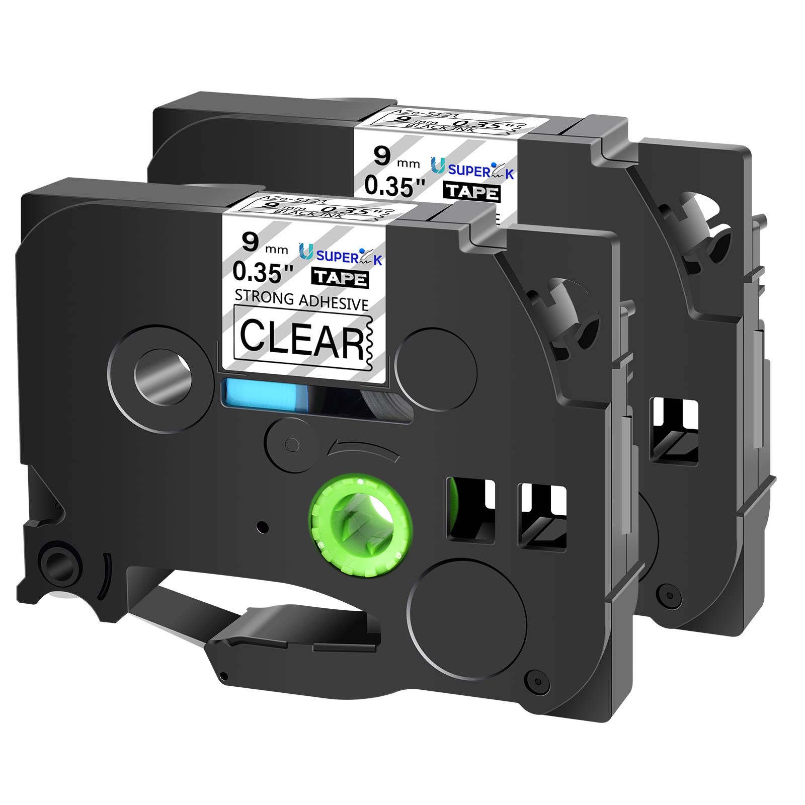 USUPERINK 2PK Compatible for Brother P-Touch TZe-S121 TZ-S121 TZe-121 TZ-121 Black on Clear 9mm 3/8 inch 0.35'' x 26.2ft Extra Strength Label Tape for