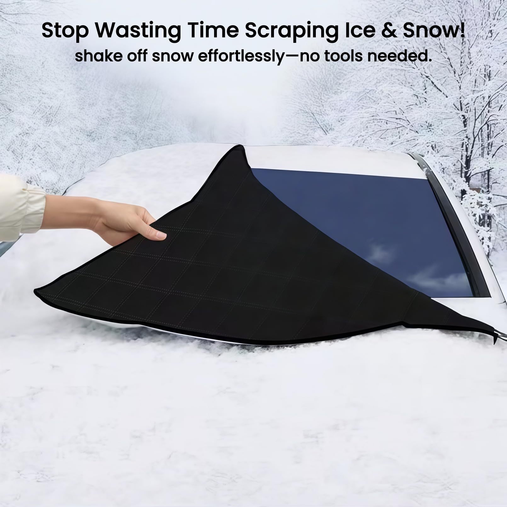 PONYBRO Heavy Duty Winter Car Snow Cover Thickened Enlarge 92x87 inch Waterproof Windshield Frost Cover for Ice and — view 3