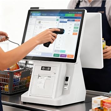 ماكينة تسجيل نقدي ذكية تعمل باللمس،ماكينة تسجيل نقدي الكل في واحد للشركات الصغيرة،شاشة لمس مزدوجة مقاس 15.6 بوصة، ذاكرة وصول عشوائي سعتها 8 جيجابايت، بطاقة ذاكرة SSD سعة 256 جيجابايت، لمطاعم الأعمال، طابعة 80 مم