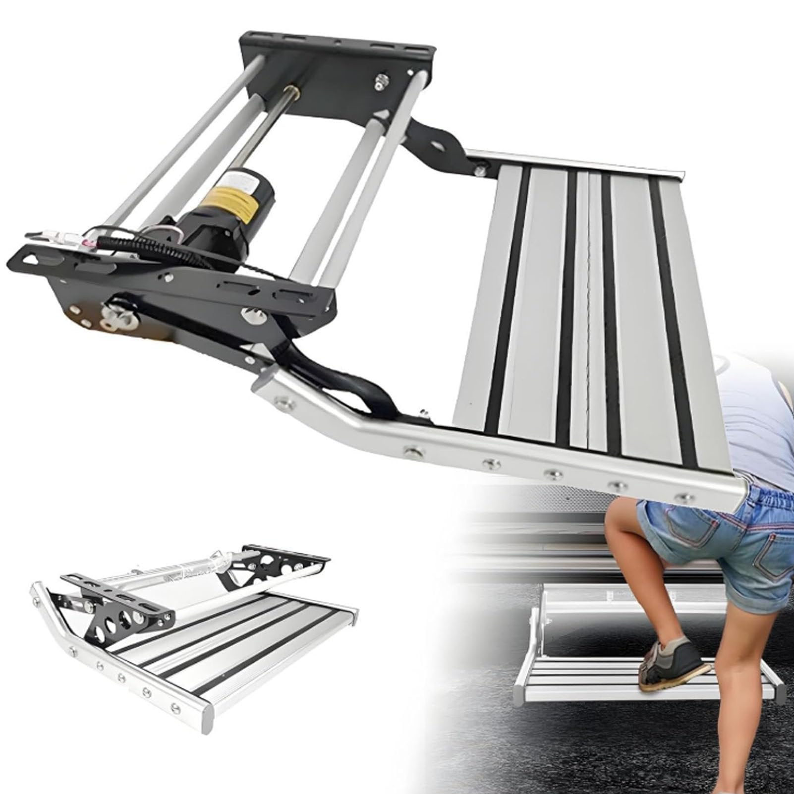 Klappbare Wohnmobiltreppe, elektrisch ausziehbare Wohnmobiltreppe, Wohnwagentreppe, Aluminiumlegierung, rutschfeste Pedale, für Wohnmobile, Camper und Wohnwagen Single-12V