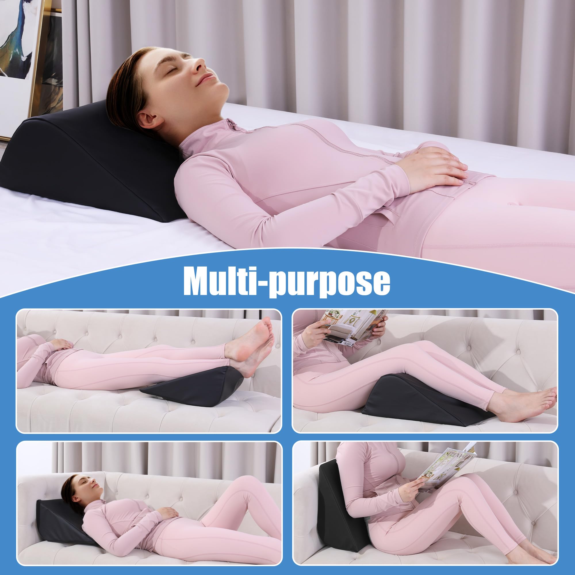 HOMBYS Almohada de cuña para piernas, almohada de cuña de rodilla para mesa de masaje, refuerzos de masaje triangulares para debajo de las piernas, almohada de espuma impermeable de piel sintética