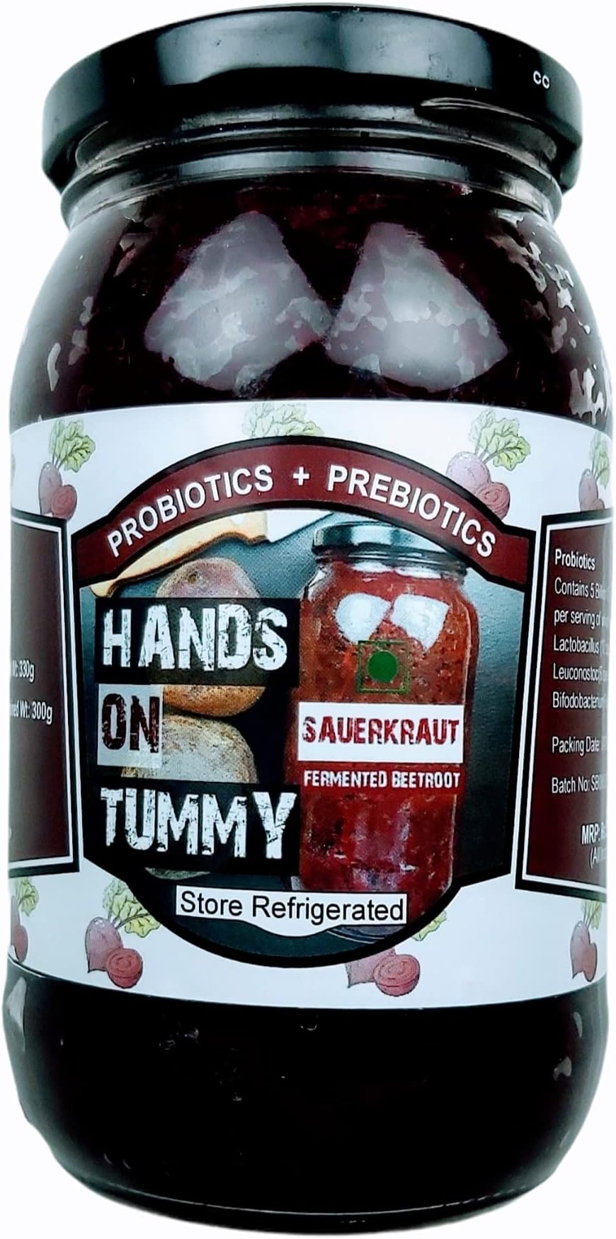 Hands on Tummy - Sauerkraut (330 Grams) - Probiotic - Fermented Beetroot Pickle - Organic