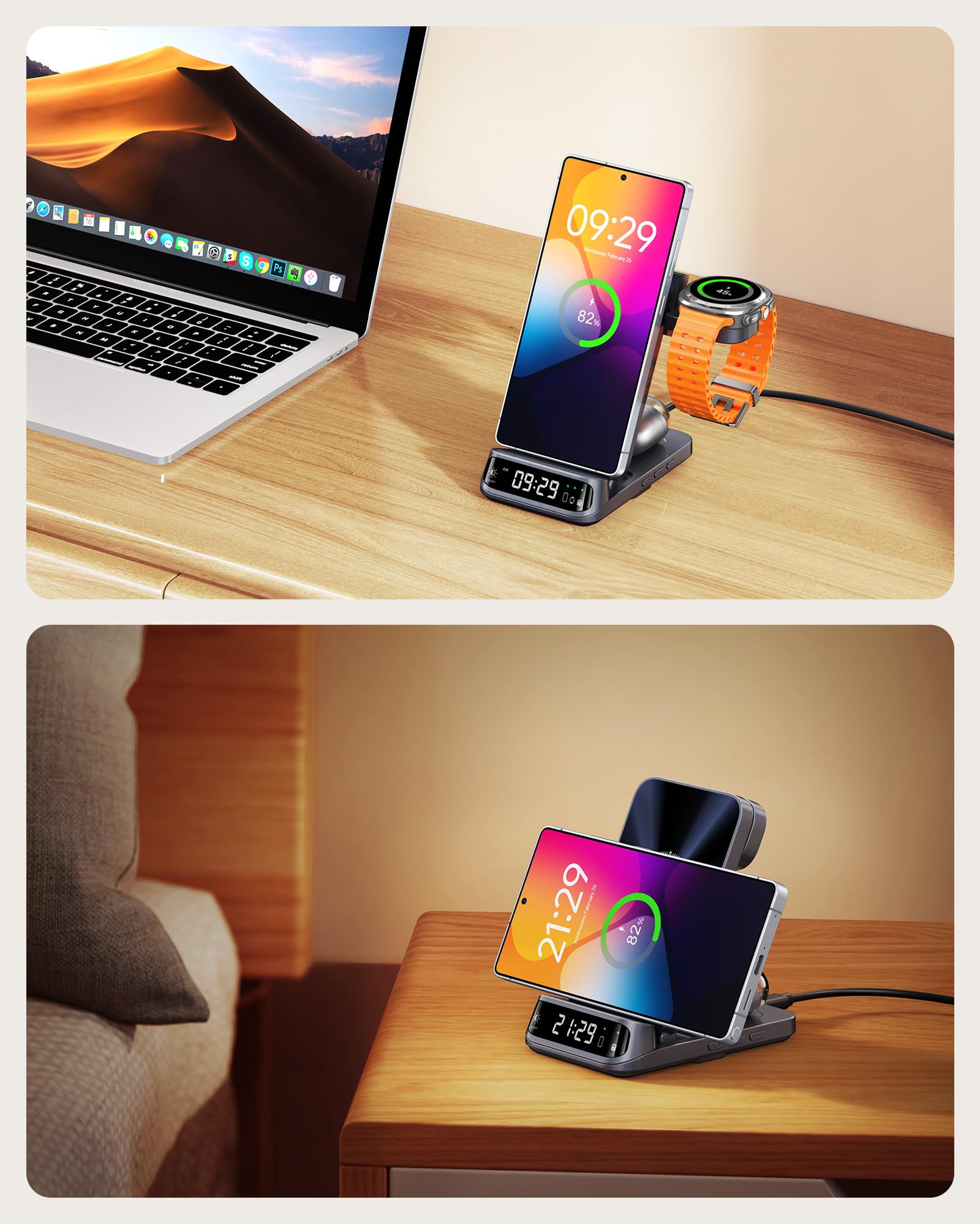 SwanScout Induktive Ladestation, Wireless Charger für Samsung Galaxy S26 Ultra/S26+/S25 Ultra/S25+/S25/S24/S23/S22, für Galaxy Watch Ultra/8/8 Classic/7/6/5/4, Buds4 Pro, SwanScout 708S (Ohne Adapter)