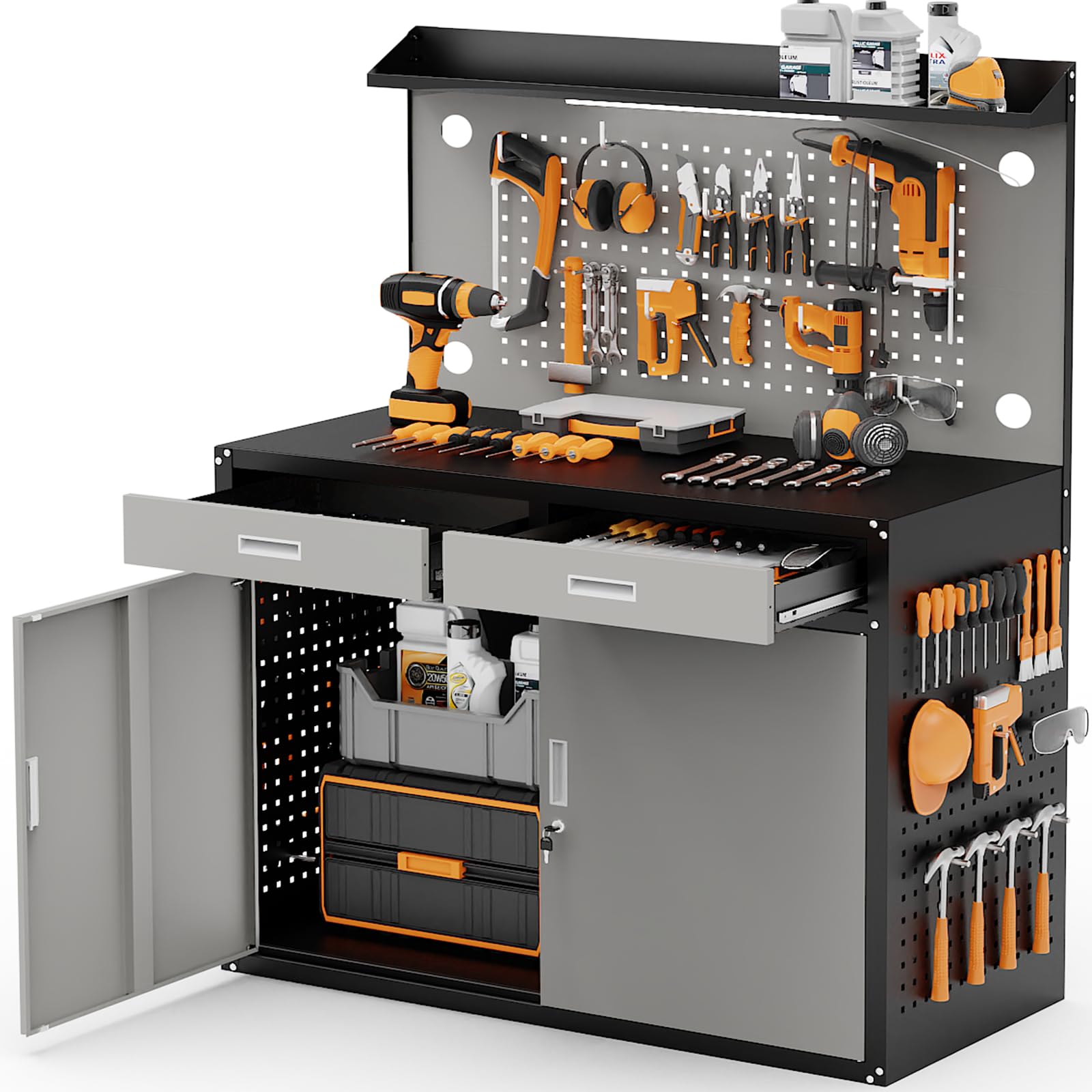 65 Heavy Duty Garage Workbench with Storage Drawers Pegboard Rumetol