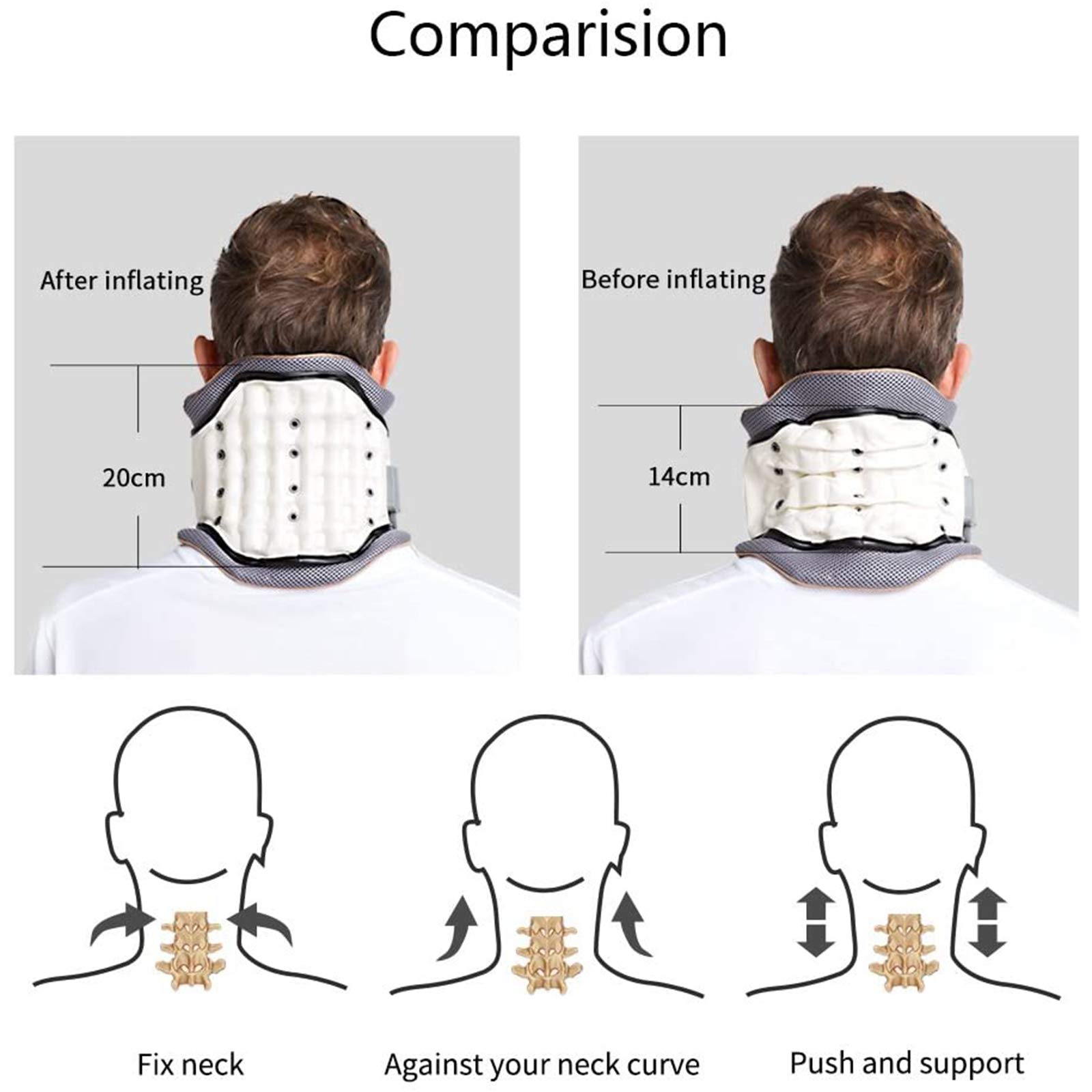 Dispositivo de Tracción Cervical del Ensanchador del Cuello, Cuello Inflable del Ensanchador del Cuello para Alineación de la Columna Vertebral de Tracción en el Hogar,Blanco
