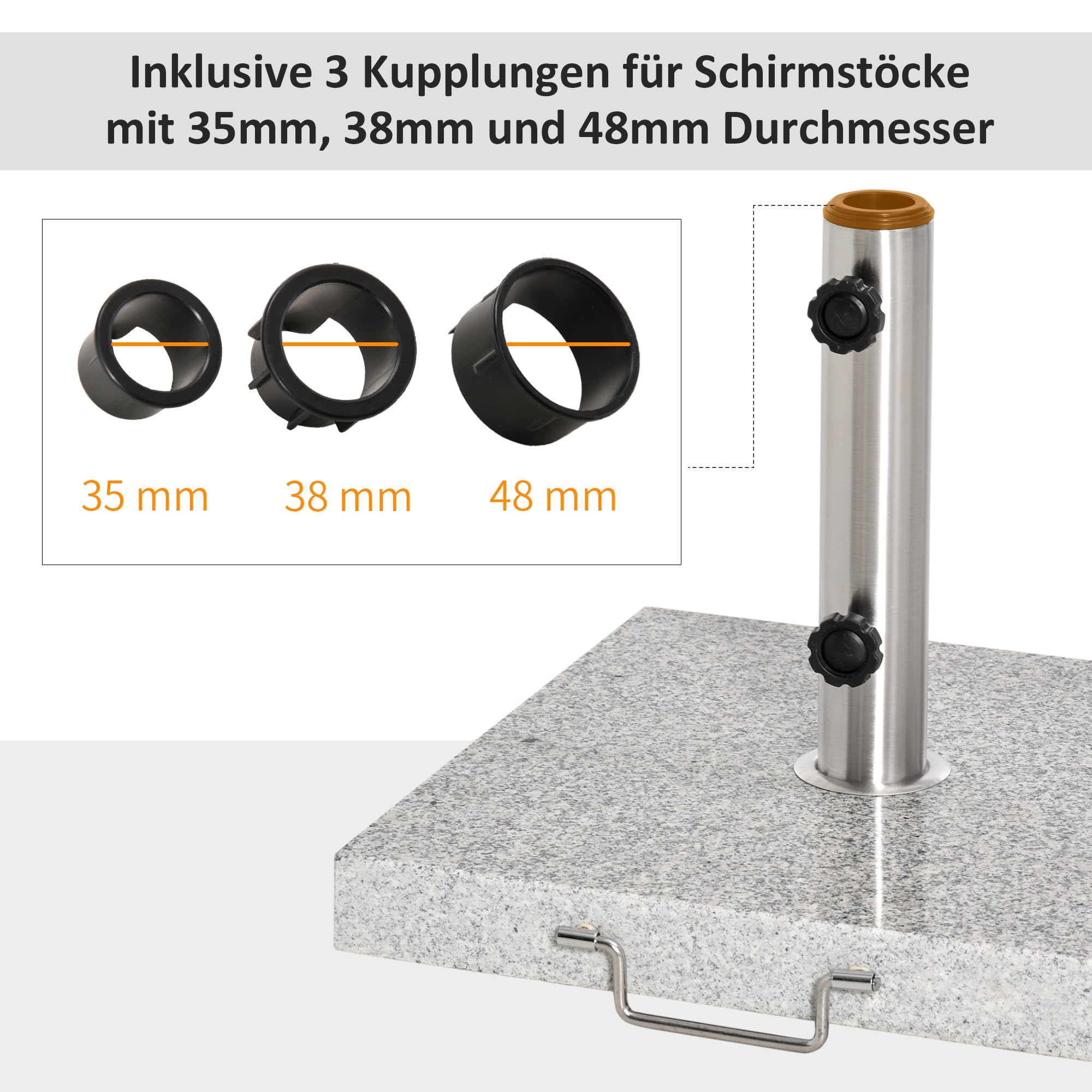 Outsunny® Mobilny stojak na parasole przeciwsłoneczne, stojak na parasole 30 kg, marmurowa + stal nierdzewna, 42 x 42 x 36 cm