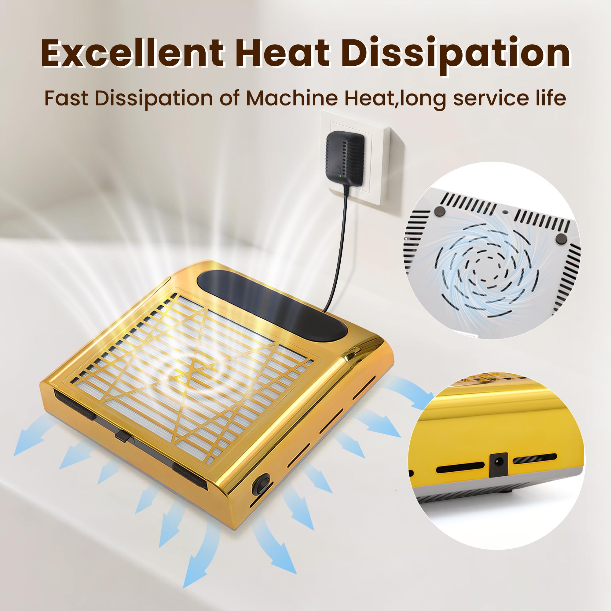 Collettore di polvere portatile per unghie, 80 W, con funzionamento one-touch, filtro riutilizzabile, ventilatore compatto per unghie acriliche/gel, salone e uso domestico