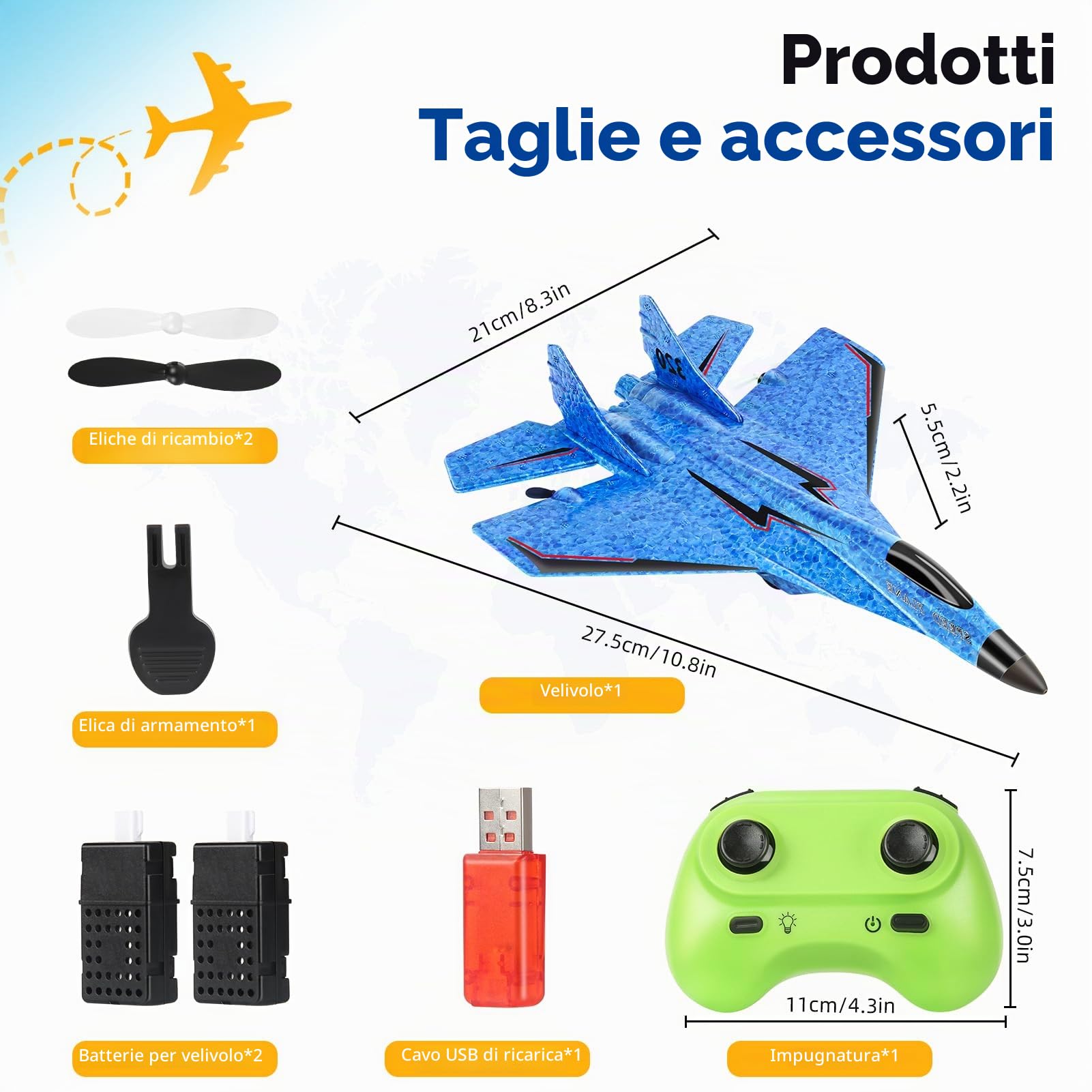 Aereo RC 2.4 GHz telecomandato, 2CH Rc Aereo RTF per principianti, aereo F con luce LED F aereo giocattolo aereo con aereo per principianti bambini adulti (blu)