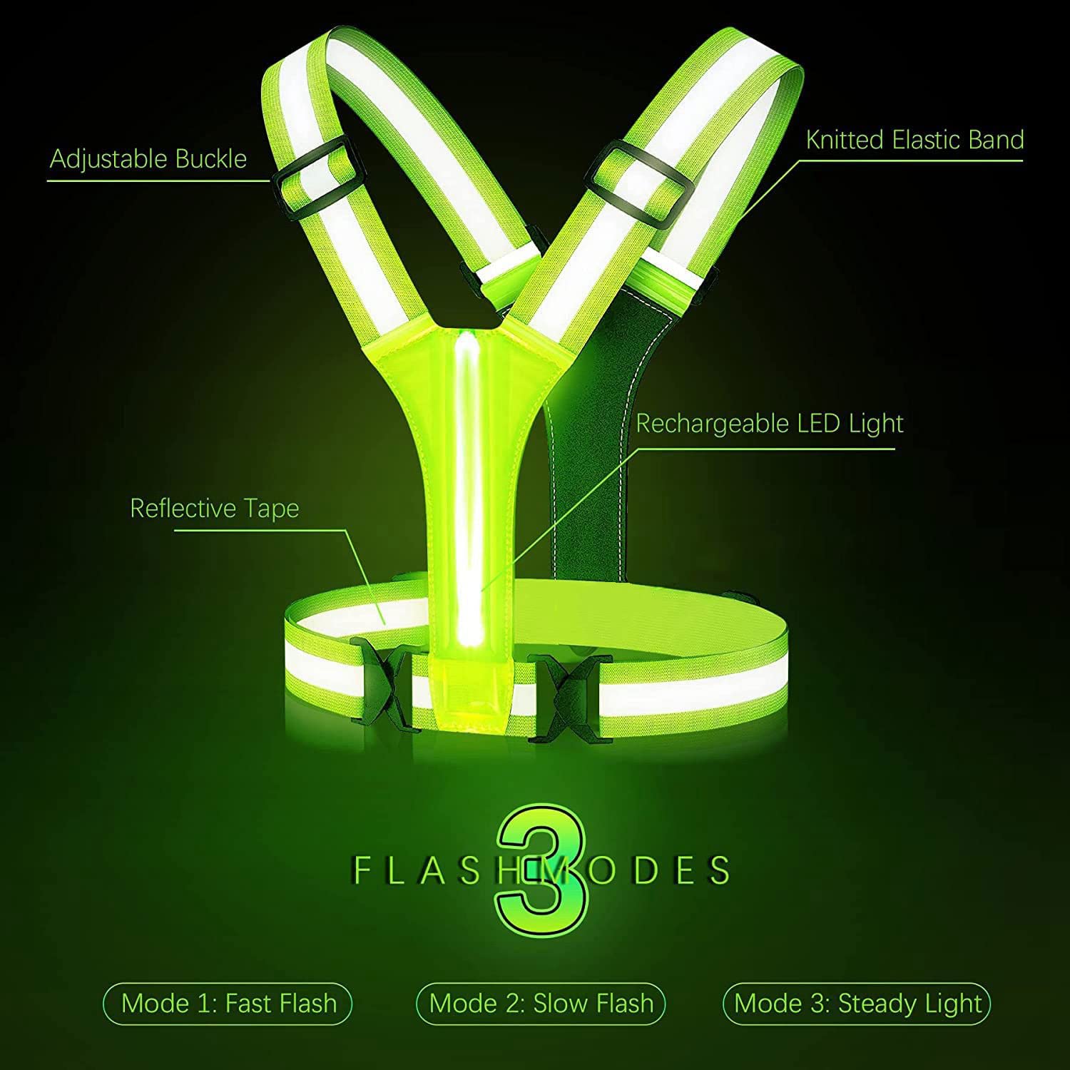 YHGSEE Chaleco Reflectante LED para Correr, con luz Nocturna Recargable por USB, Modelo Y, Chaleco de Seguridad Ajustable, Cintura y Hombro, tamaño elástico, para Correr, para Hombres, Mujeres, niños