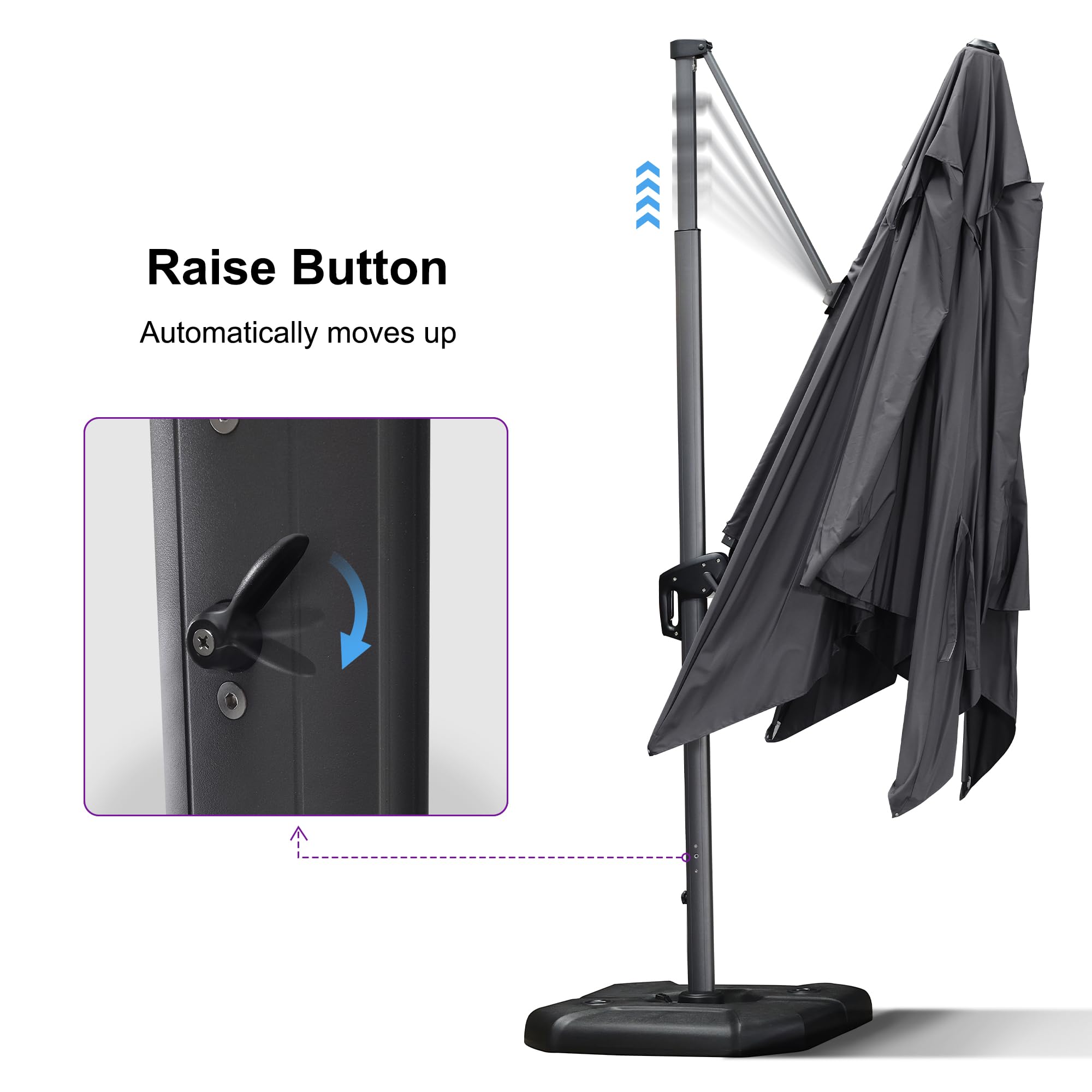 PURPLE LEAF Patio 11.5 x 11.5 Telescopic Umbrella with Base Grey | Effortless Height Extension Telescopic Up Down Lifting 360 Rotation Effortless Shade Control Reliable Customer Support product thumbnail 5