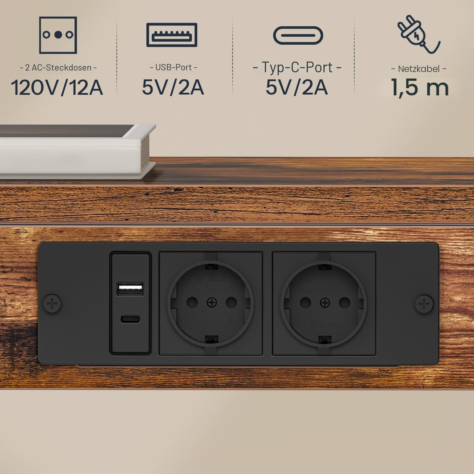 HOOBRO Druckerständer mit Ladestation, Computer Tower Ständer, Schreibtisch Drucker Cart mit Rollen, höhenverstellbar, für Wohnzimmer, Schlafzimmer, Büro, Vintagebraun und Schwarz EBF02CZJ01