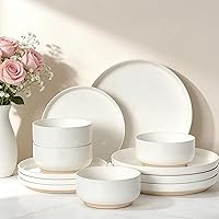 UmiteChef 12-Piece Dinnerware Set for 4 - Scratch-Resistant Stoneware Plates & Bowls, Microwave & Dishwasher Safe, Cream White