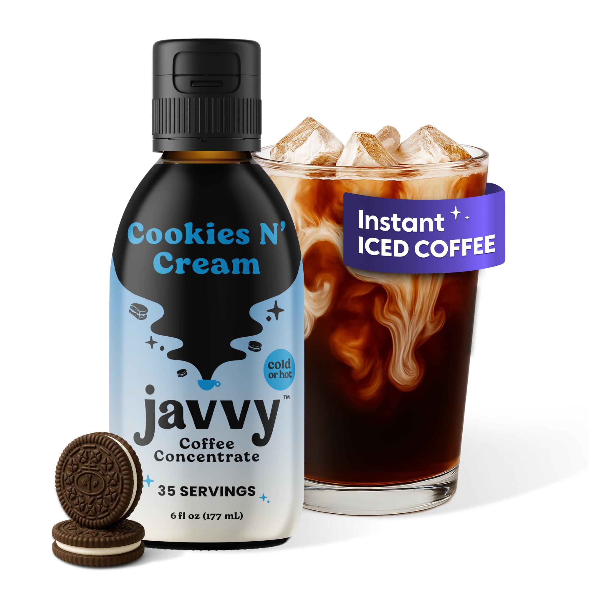 Javvy Coffee Concentrate - Cold Brew Coffee, Perfect for Instant Iced Coffee, 35 Servings - Cookies N’ Cream