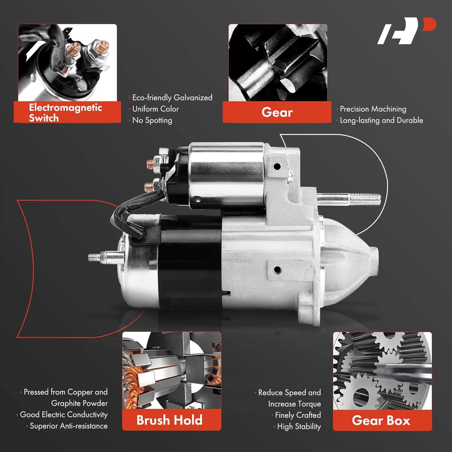 A-Premium Starter Motor Compatible with Hyundai Santa Fe Sonata Tiburon Tucson XG300 & Kia Amanti Magentis Optima Sedona, 2.5L 2.7L 3.0L 3.5L, 12V 1.2kW 8 Teeth Clockwise, Replace# 36100-37210