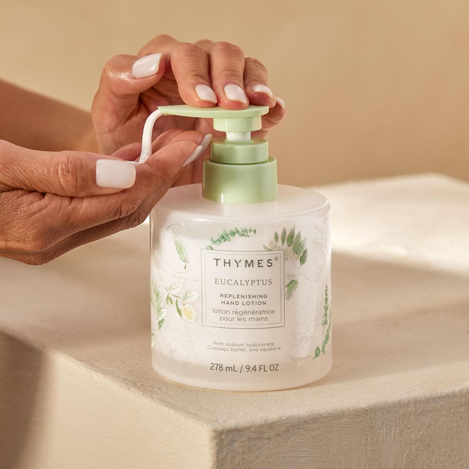 Thymes Replenishing Hand Lotion for Dry Skin - Daily Moisturizer Helps Reduce Dryness - Hand Lotion for Women & Men Formulated with Sodium Hyaluronate & Squalane (Eucalyptus, 9.4 fl oz) - Image 4