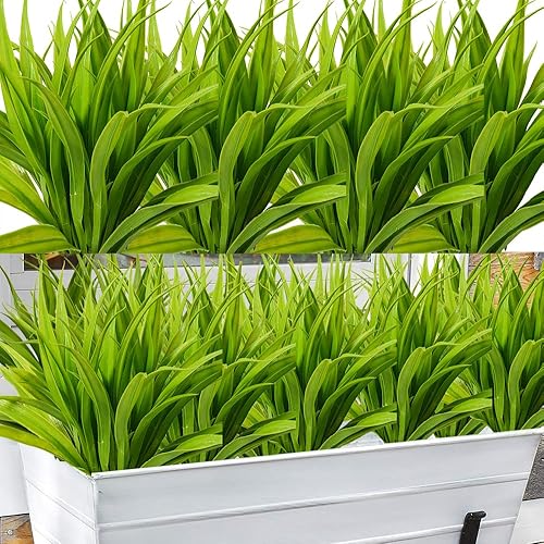 CLONG 8pcs Artificial Flowers for Outdoor Artificial Grass Plants Faux Fake Grasses Plastic Plant Greenery (Green)