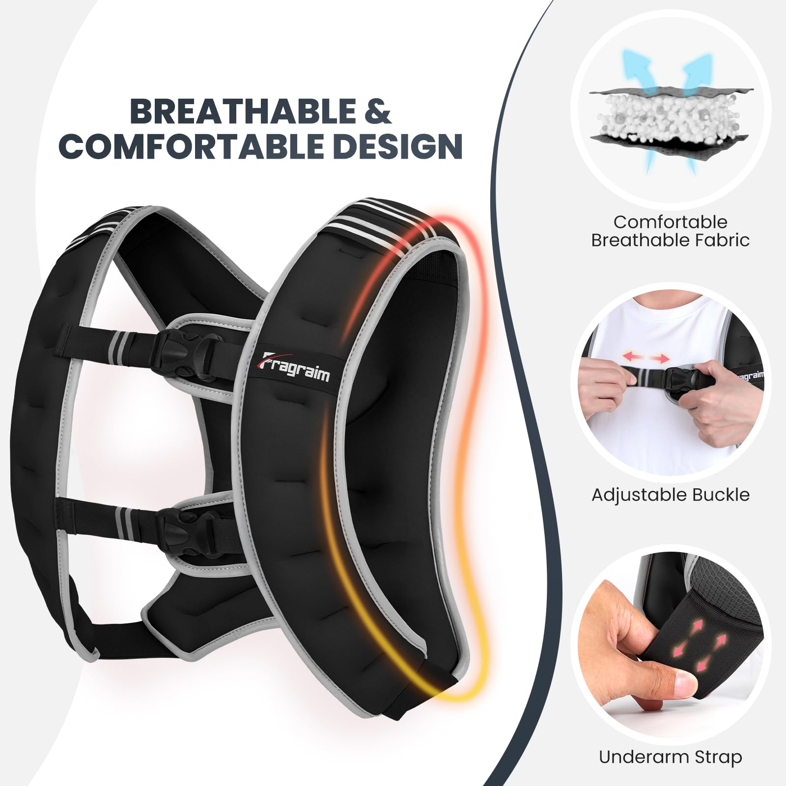 Fragraim Chaleco Lastrado, Chaleco con Peso de 6 kg/8 kg/10 kg/12 kg/16 kg para Mujeres y Hombres con Banda Reflectante, Bolsa para Teléfono Desmontable, Ideal para Caminar, Entrenamiento de Fuerza