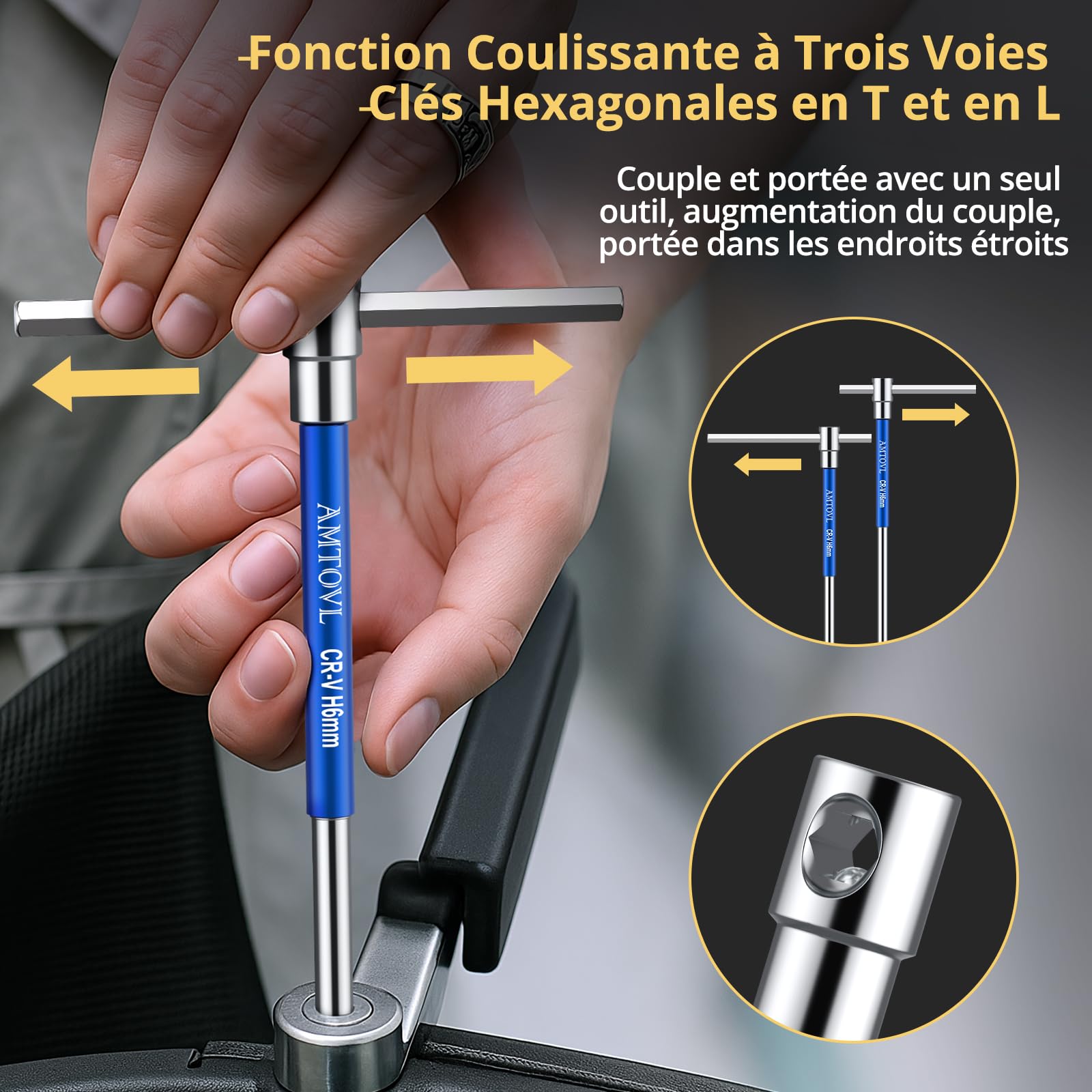 AMTOVL 10PCS Clés Allen à Poignée en T 2-10mm T Handle Clés hexagonales Poignée à Rotation Rapide avec Étagère de Rangement Outil de Tournevis Matériau CRV Chromé