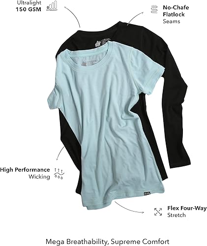 Miniatura 6 de Woolly Clothing Co. Camisa de manga larga con cuello redondo de lana merino para mujer, ultraligera, transpirable, antiolor