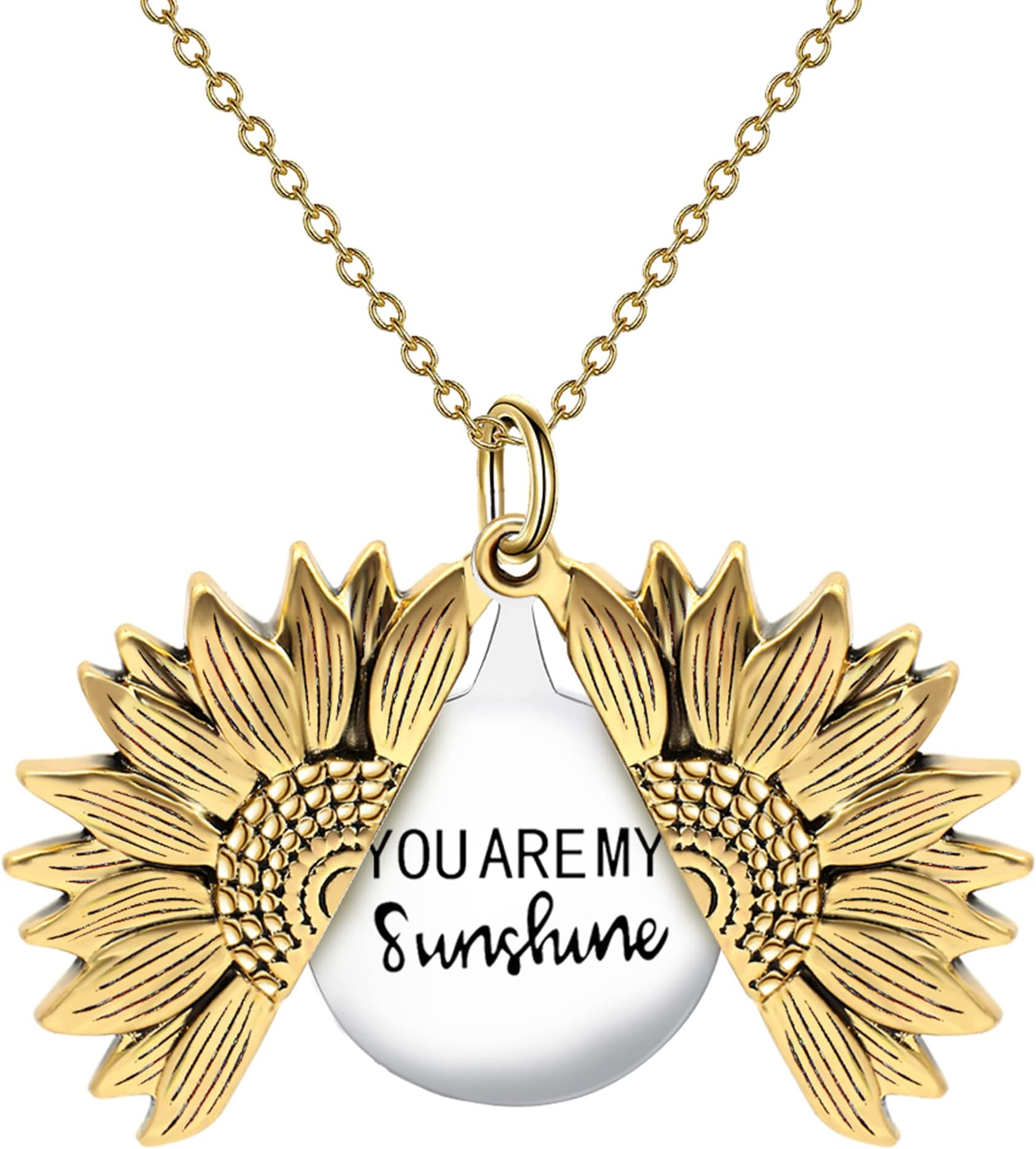 You Are My Sunshine Engraved Necklace Inspirational Sunflower Locket Necklace Jewelry Mother's Day Gift for Women Girlfriend