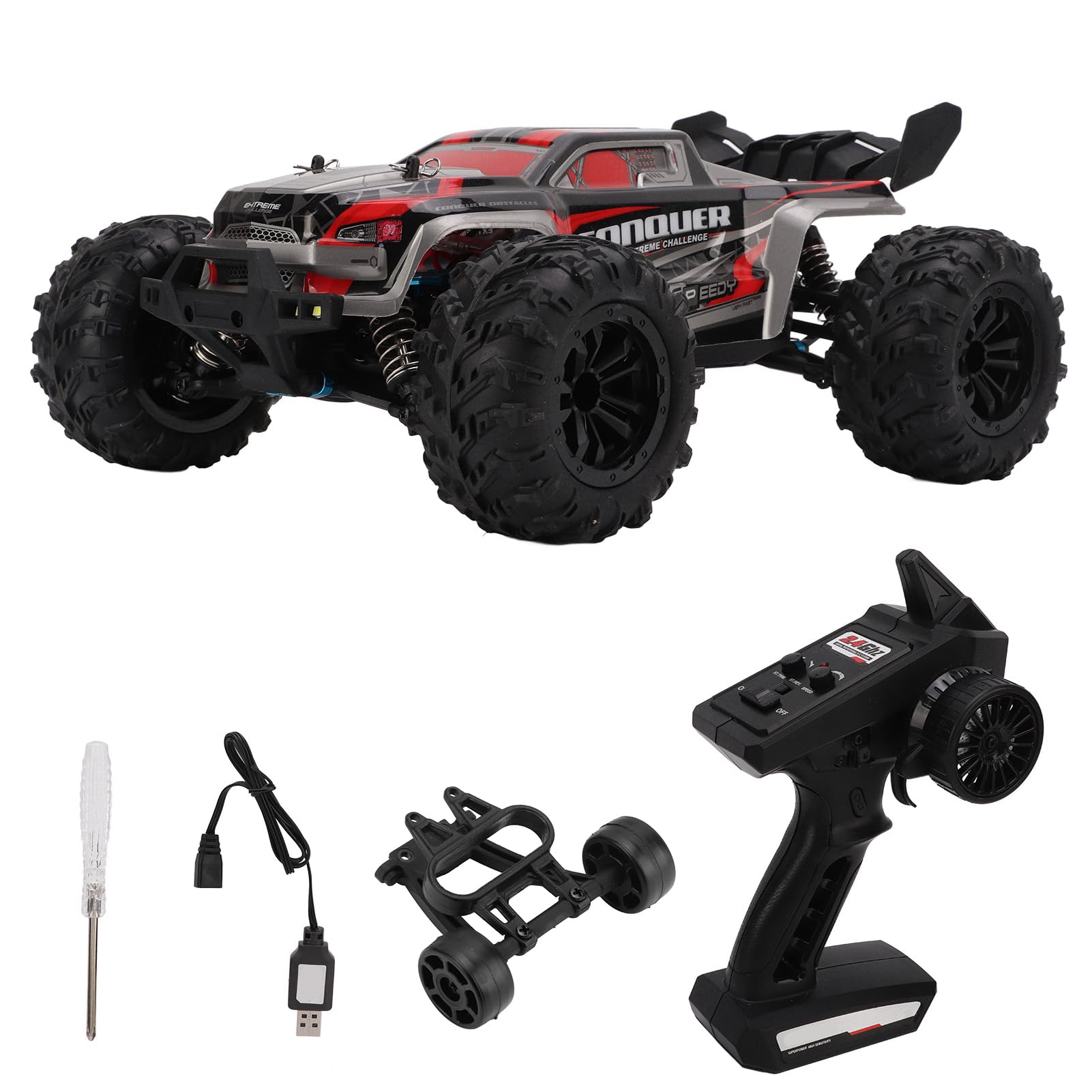 VGEBY 1/16 Remote Control Car, 38 Km/H RC Fuoristrada Crawler 2.4G 4WD RC Crawler in Scala Reale con Luce a LED Fuoristrada Camion Giocattoli(Rosso