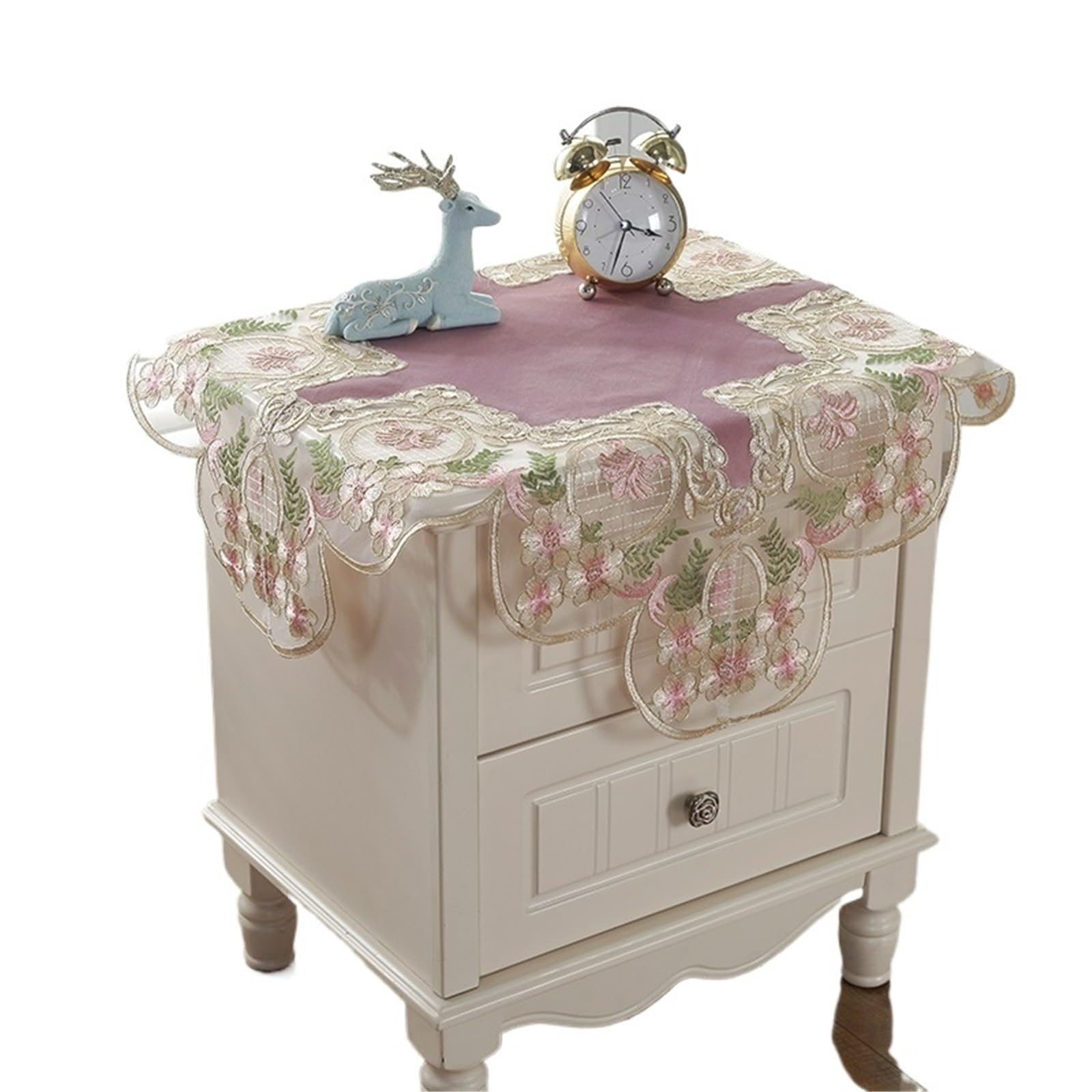 ZNTIHZ Square Table Cloth White Small Bedside Tablecloth Embroidery Lace Dining Cover Juppe Elegant Towel For Furniture Dresser(Pink,70X70cm)