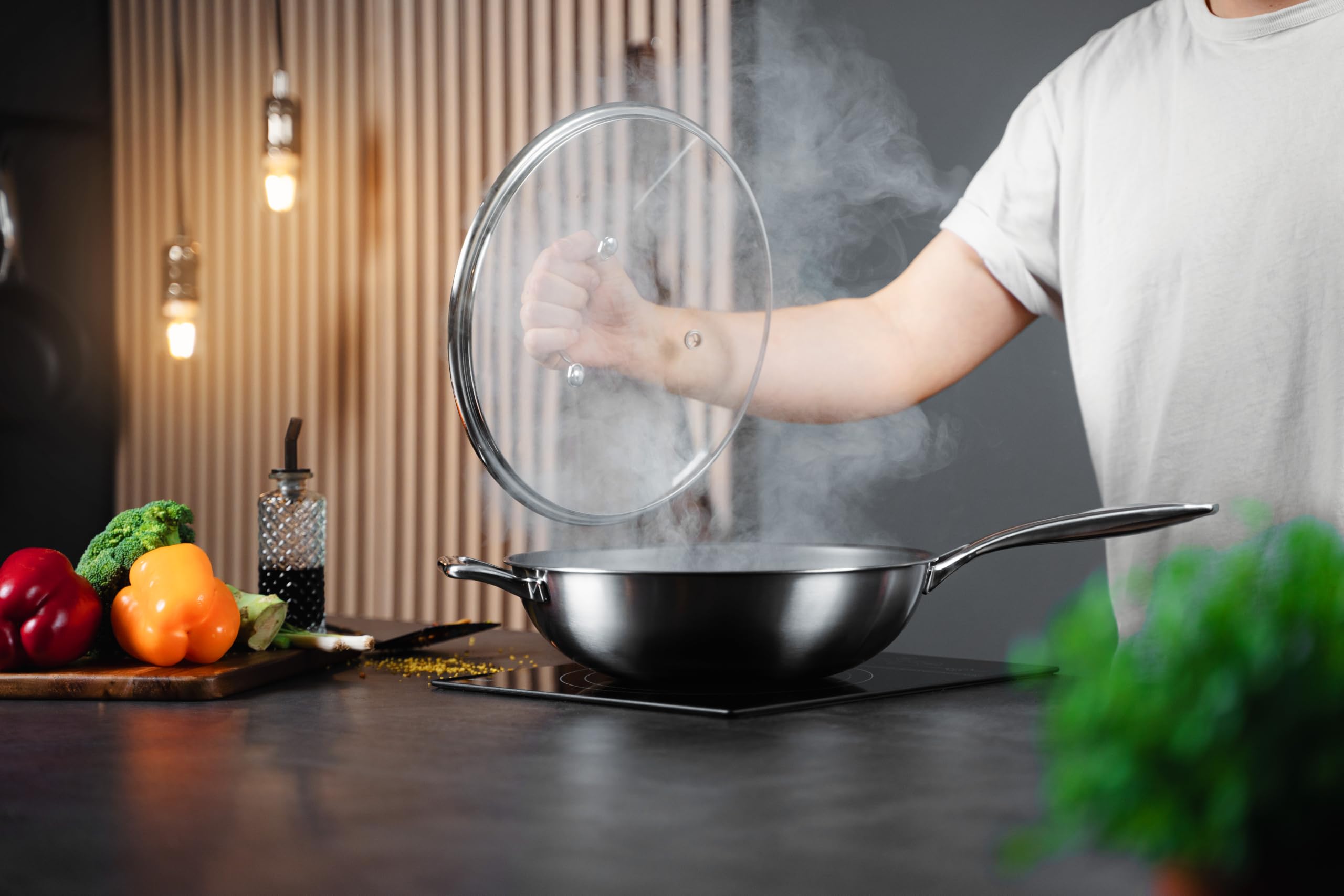 Onyx Cookware ZERO Wokpfanne 30 cm – Natürliche Antihaft aus Edelstahl | Ohne chemische Beschichtung; PFAS- & PTFE-frei; nano-texturierter Edelstahl; kratzfest; für alle Herdarten; ofenfest