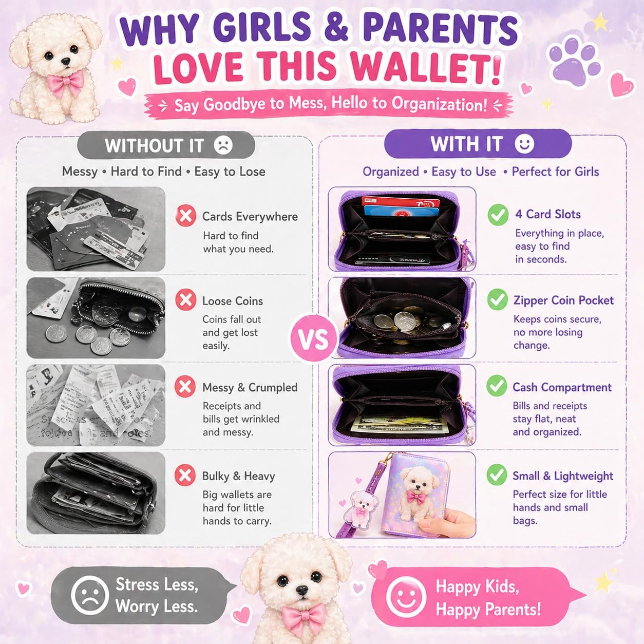 AACKS Little Girls Coin Purse Kids Small Wallet for Teens Women Mini Coin Pouches with Strap Cute Cartoon Card Holder Cat Kitty Panda Unicorn
