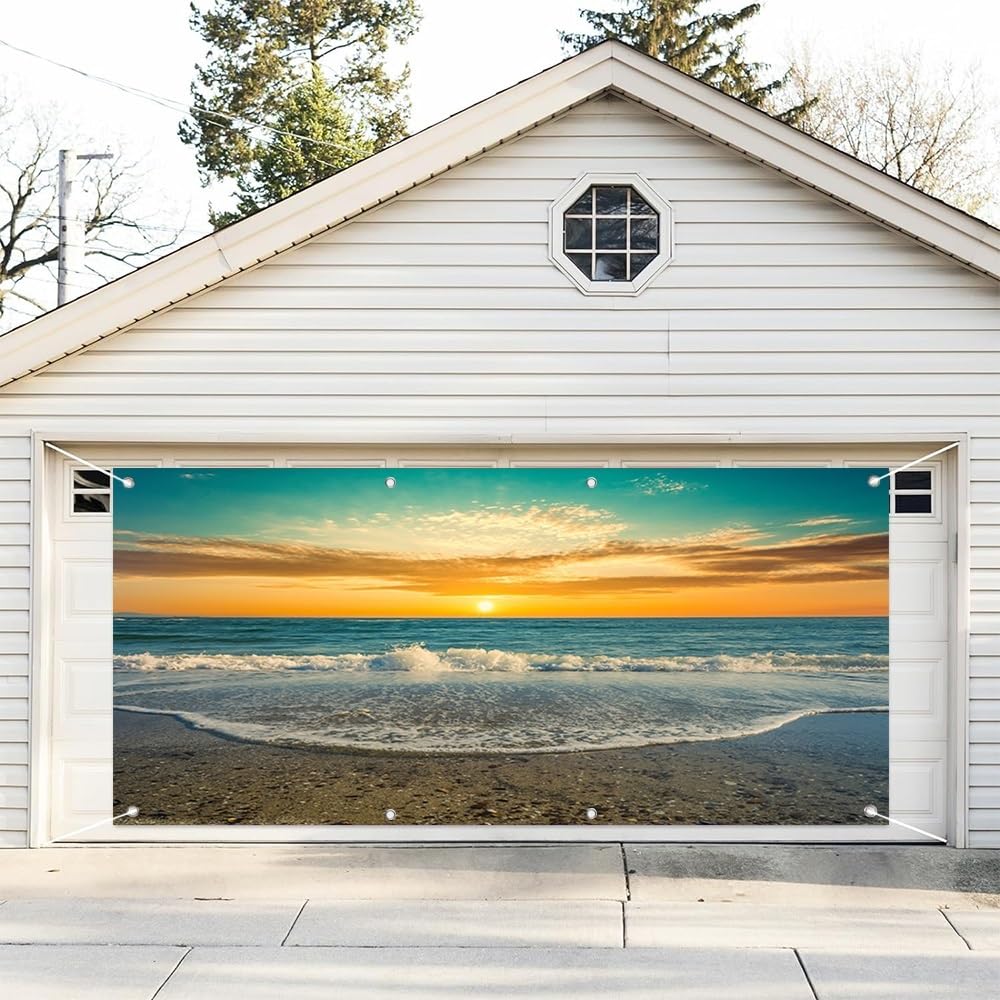 ☆ Creative Garage　SeaSide Amazon.com: Leyiyi 6x13ft Summer Sunset Garage Door Decoration