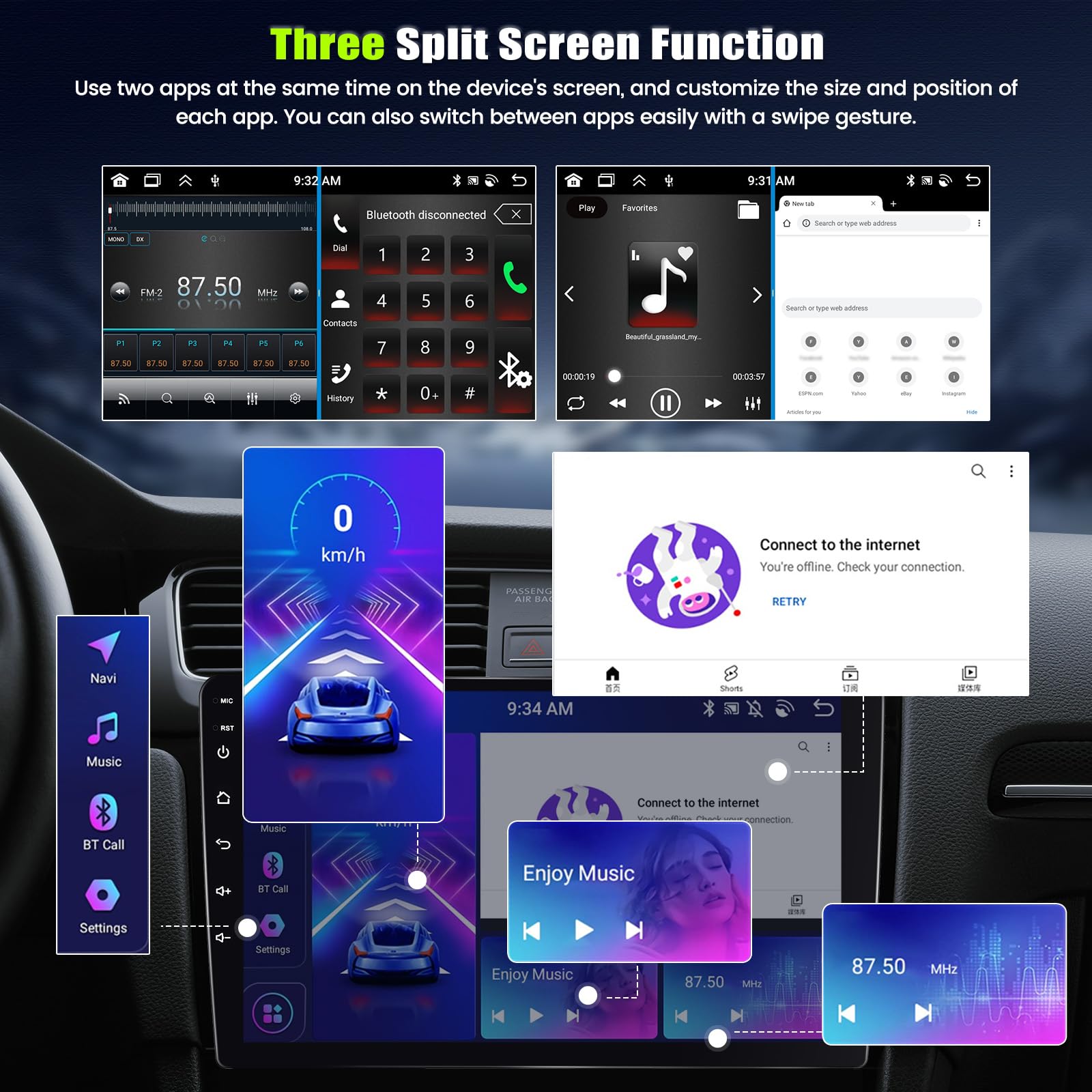 6+128G 8 Core Android 13 Autoradio 2 Din Carplay Android Auto per Mercedes Benz Smart Fortwo 451 2005-2010 Autoradio con Schermo 9 pollici con Bluetooth GPS FM RDS WiFi DSP/EQ Telecamera Posteriore