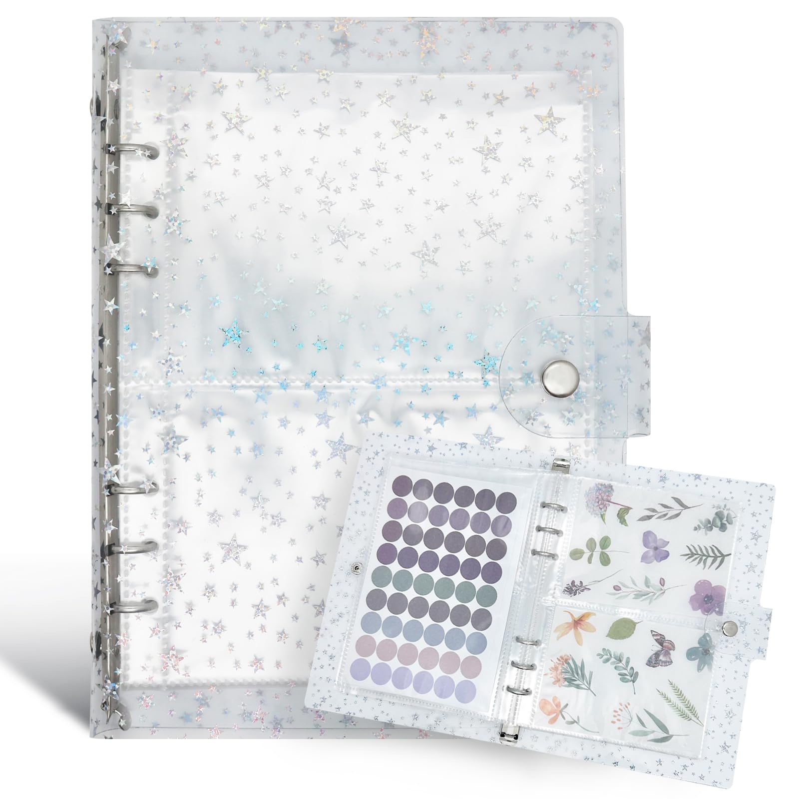 Sticker Organizer Binder Reusable Storage Collecting Book A5 Sticker Collection Album with 30 Sheet Pocket Pages and Clear Star Cover