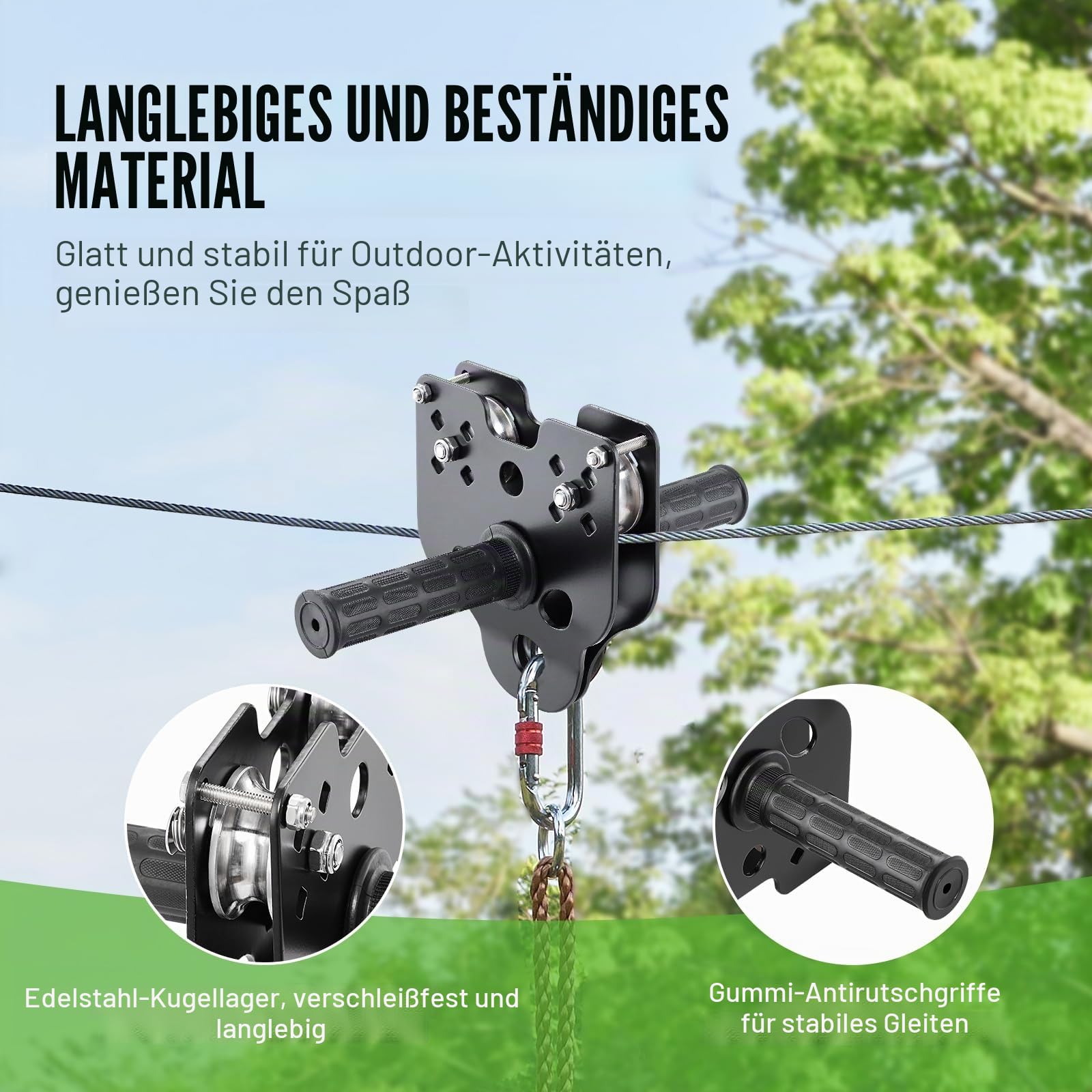 VEVOR Zipline Seilrutsche 30,48 m Seilbahn Kit bis 150 kg mit Federbremssystem für Garten