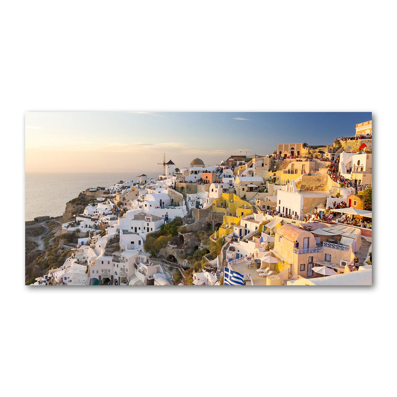 Impression sur verre 120x60 cm de Santorin Grèce tableau panoramique multicolore