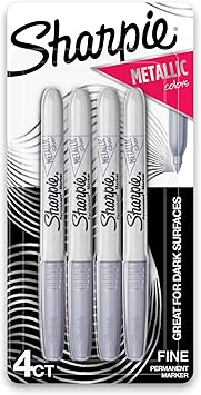 Sharpie Metallic Permanent Markers, Fine Point, Silver, 4 Count - For Black Paper or Dark Surfaces, Arts & Crafts, Posters