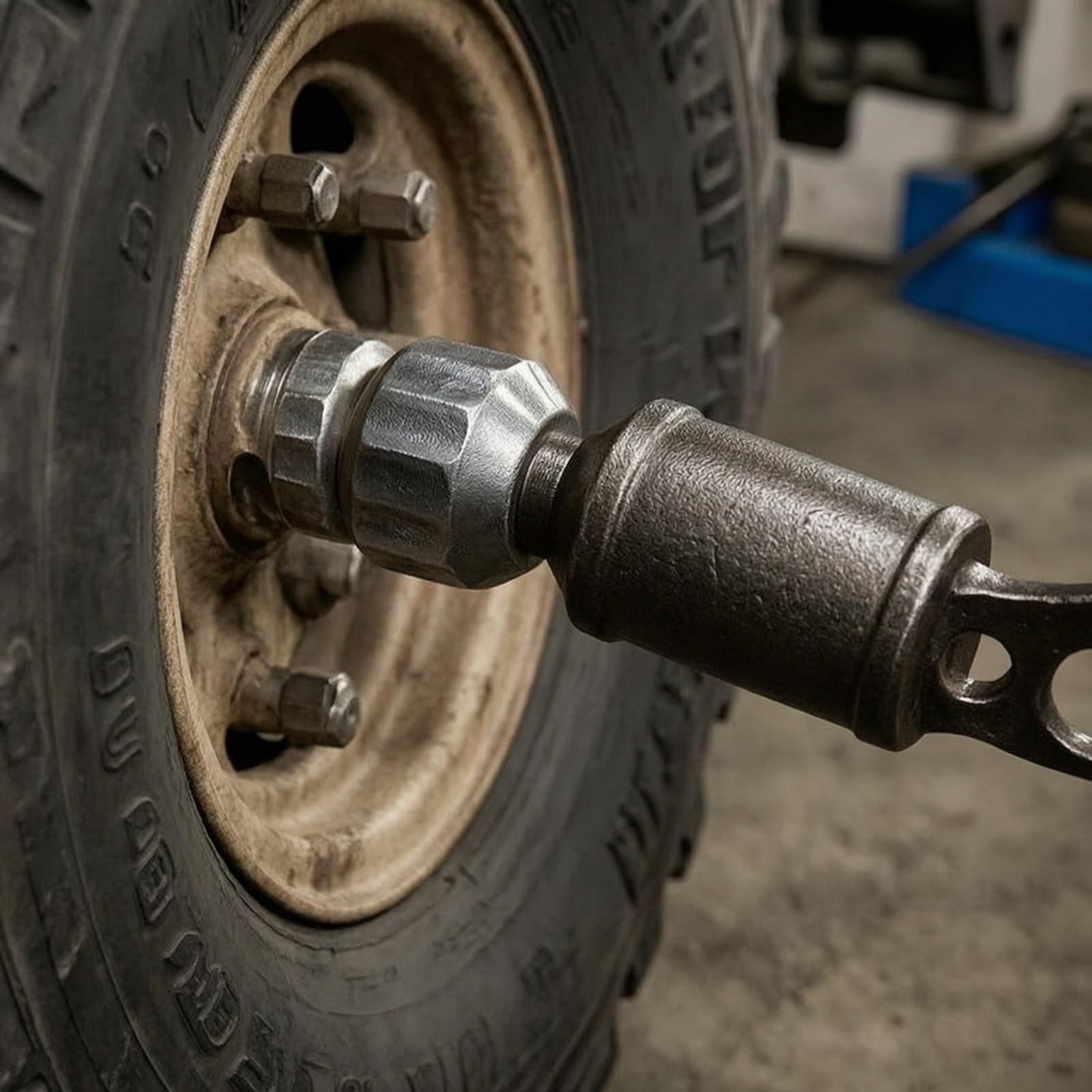 Clé Démontage Pneu Véhicule avec Manivelle et Huit Douilles en Acier Haute Teneur en Carbone pour Camion et Remorque Adaptée aux Ateliers Mécaniques et Urgences Routières
