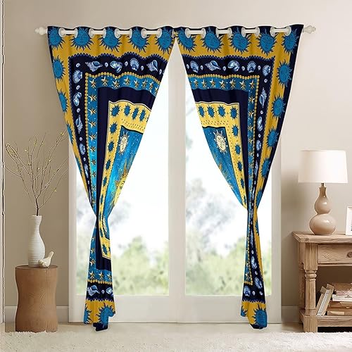 Miniatura 4 de Cortinas de sol para dormitorio, sala de estar (2 paneles, 38 x 45 pulgadas), patrón bohemio, hippie, sol, luna, 30% a 50%, cortinas opacas bohemias