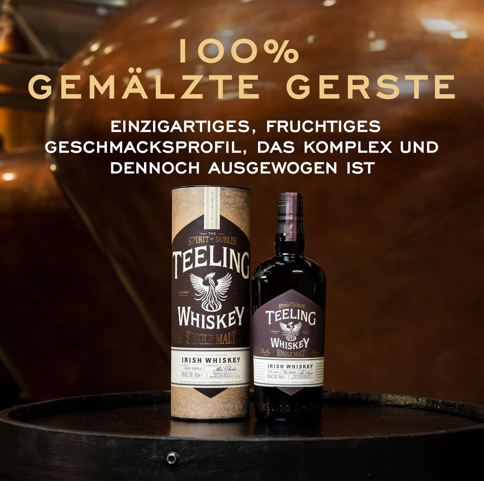 Teeling Single Malt Irish Whiskey, gereift und veredelt in fünf verschiedenen Fasstypen, 46% vol., 70cl / 700ml