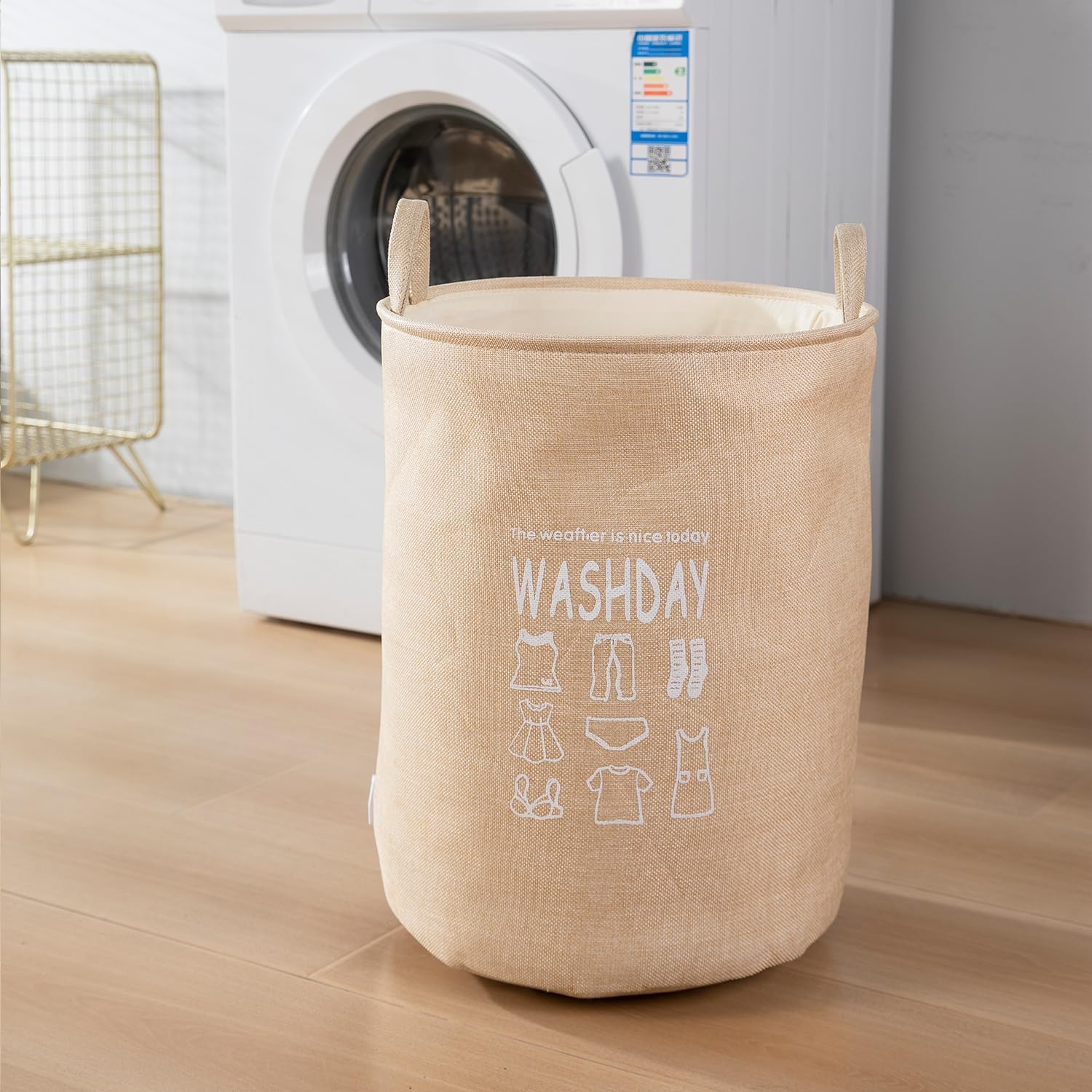 HOKIPO Folding Laundry Basket for Clothes, Round Collapsible Storage Basket - 43 LTR, Beige (AR2650)(Jute), 35cm, 35cm 4