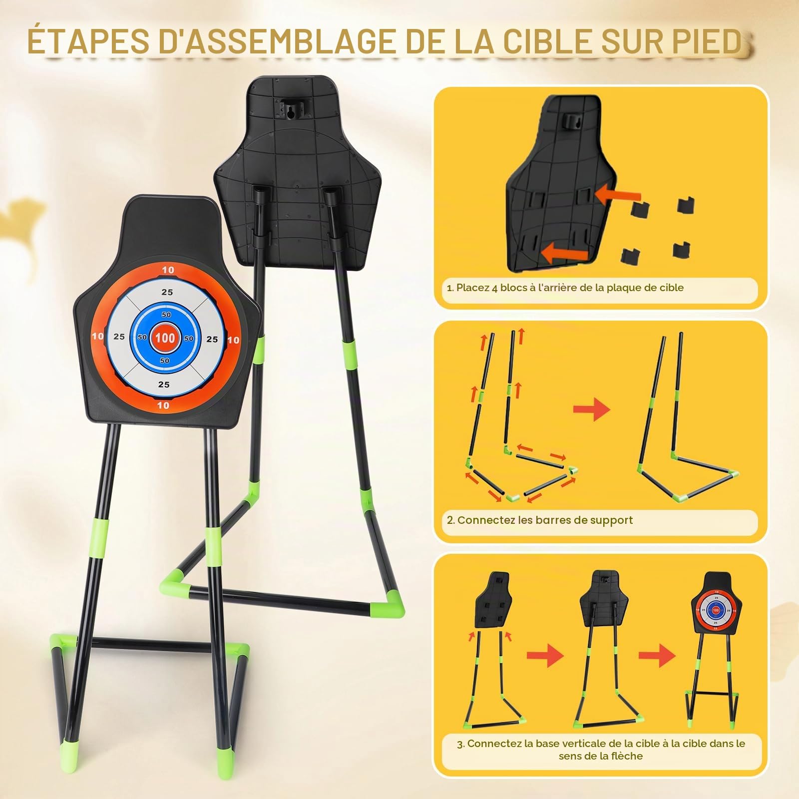 deAO Ensemble de Tir à l'arc pour Enfants avec Lumières LED, Comprenant 1 Cible, 2 Arcs de Tir, 2 Carquois, 20 Flèches à Ventouse, 6 Cibles, Jouet d'arc pour Enfants à Partir de 4 Ans et Plus