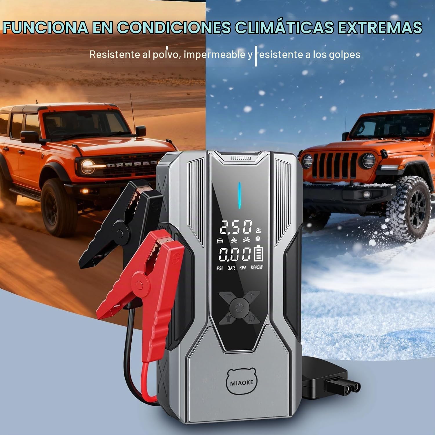 Arrancador de Baterias de Coche 8000A, 12V Arrancador de Coche, 150PSI Compresor de Aire, Juego de Boquillas a Juego, Clip de Flor de Punto Inteligente, Tubo Inflable, Aplicable Motocicletas