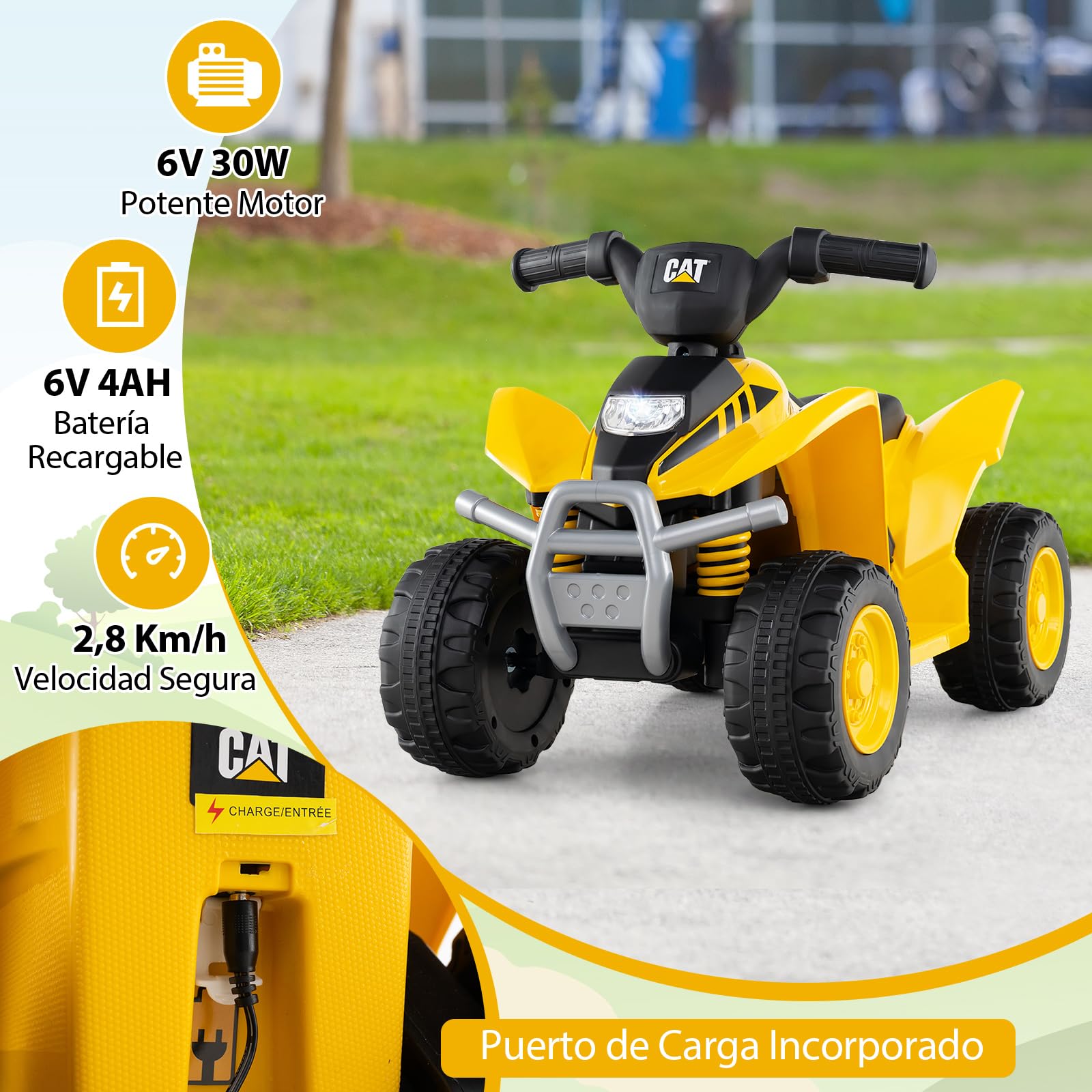 COSTWAY Quad Electrico Niño, ATV Coche Cuatrimoto Infantil de 6V con Sonido de Claxon, Faros LED, Cuatrimoto de 4 Ruedas, Carro Electrico para Niños de 18-36 Meses