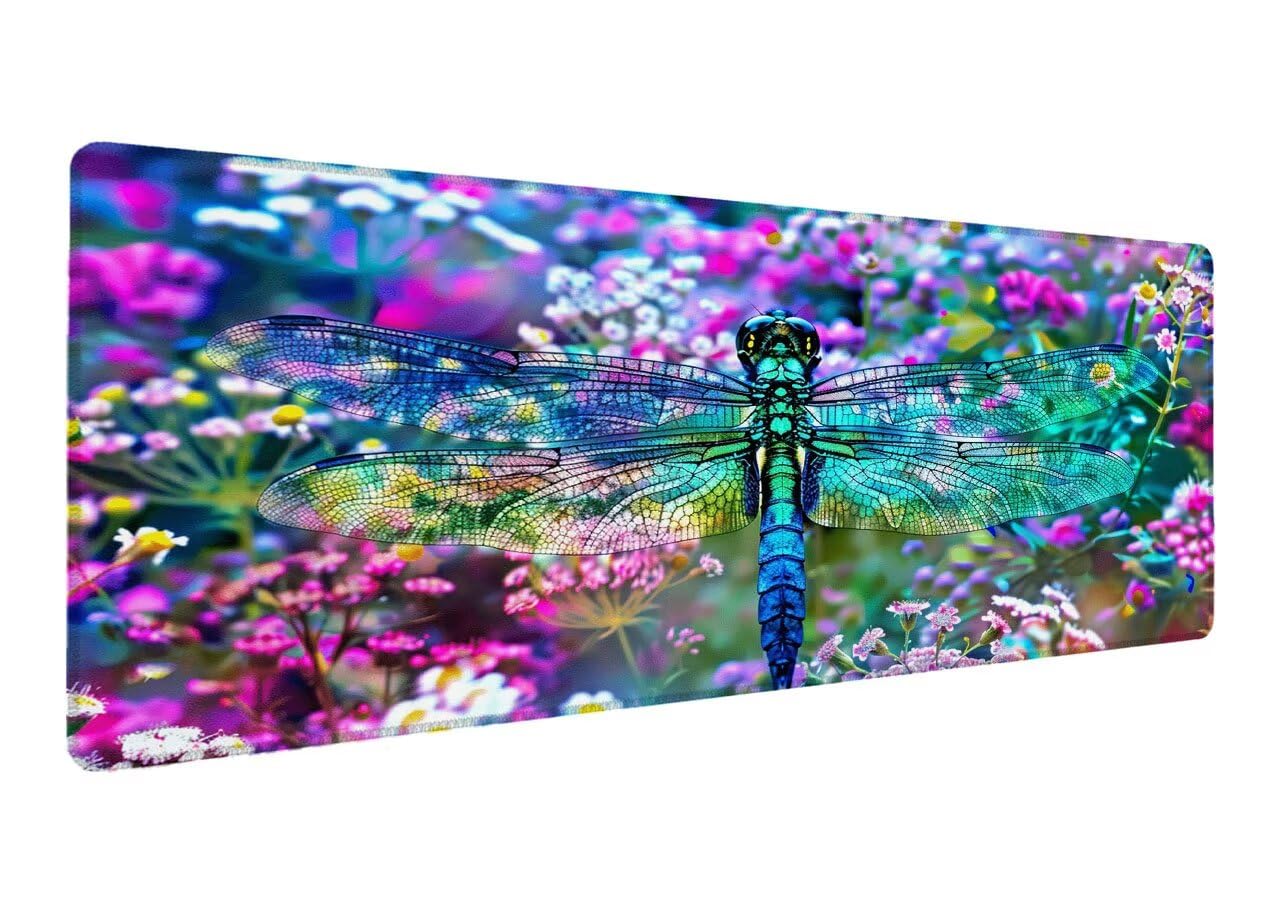Alfombrilla de Ratón Gaming Vistoso, Alfombrilla Ratón XXL 1200x600x3mm, Grande Libélula Mouse Pad con Bordes Cosidos, Impermeable Base de Antideslizante Caucho Tapete Rato para Oficina Gaming P-3