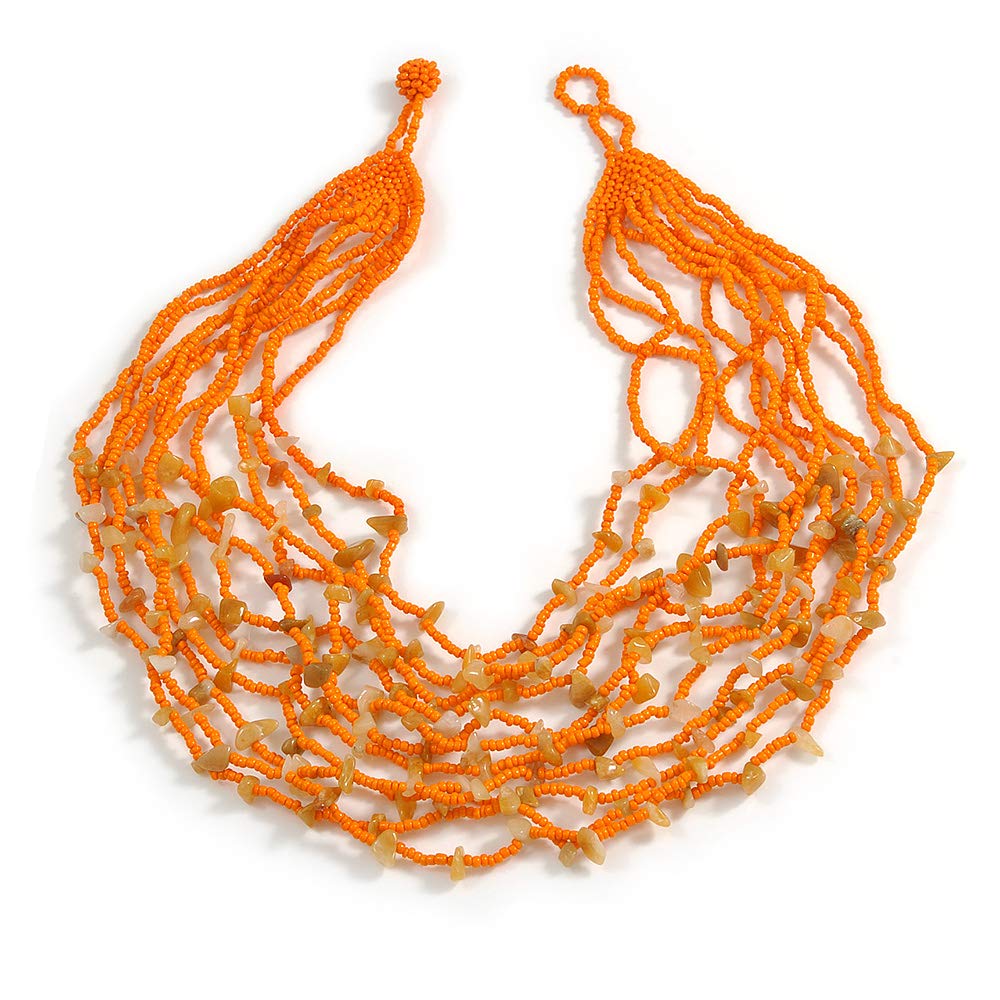 Avalaya Collar de cuentas de cristal naranja brillante/piedra semipreciosa, 56 cm de largo, talla única, Vidrio