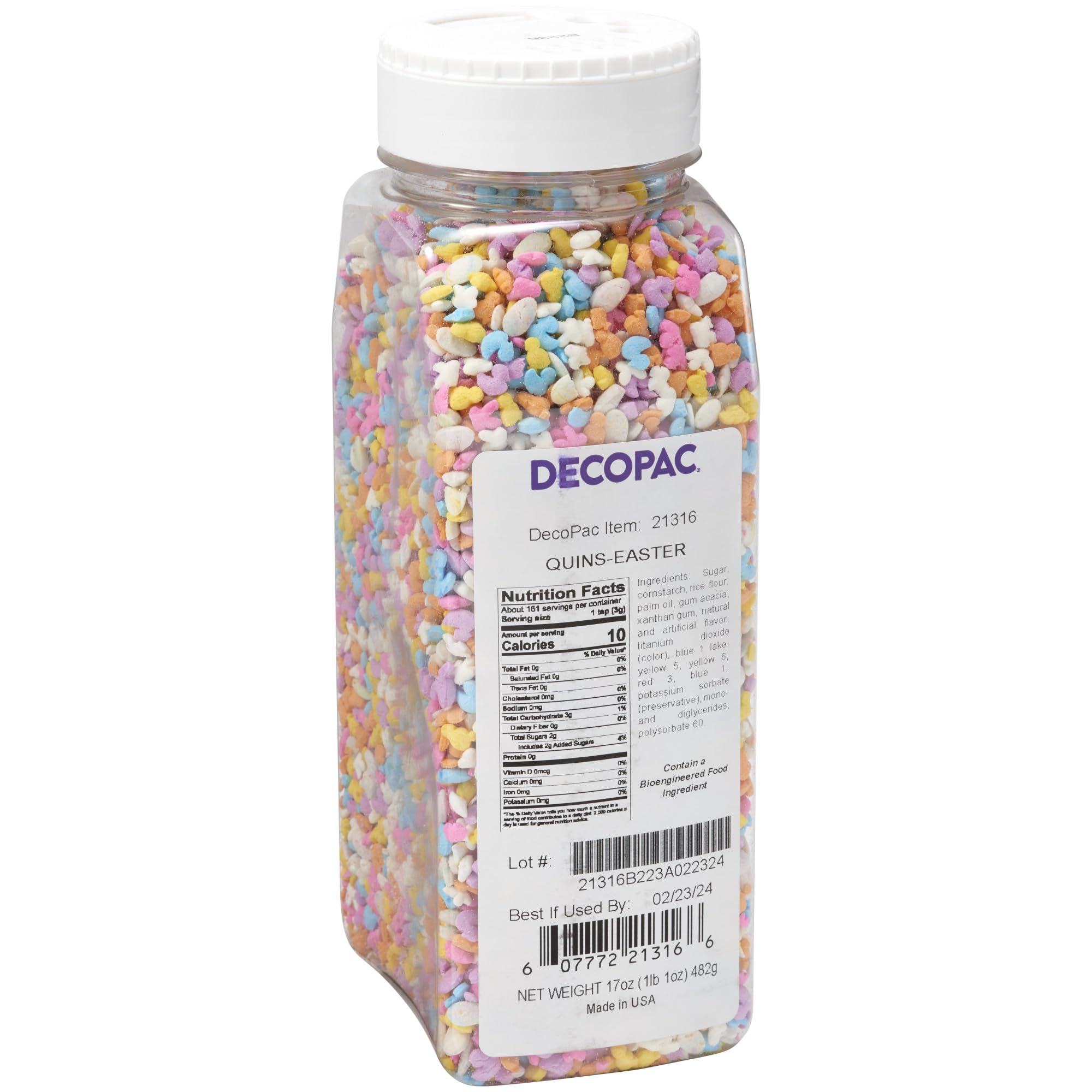 DECOPAC Deluxe Easter Quins, 17oz, Fancy Sprinkles Shaped Like Animals & Eggs, Candy Sprinkles in Handheld Container, Edible Sprinkles For Celebration Cakes, Cupcakes, Cookies