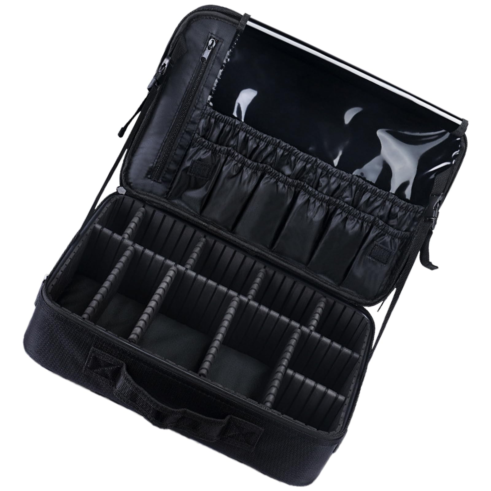 Make up Tasche, Zugetui, tragbarer Kosmetik Organizer mit verstellbaren Trennwänden, Oxford Stoff, Pinsel Aufbewahrung, Make up Box