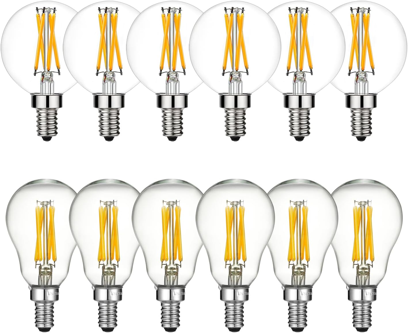 LiteHistory Bundle of E12 led Bulb dimmable G16.5 Light Bulb and A15 LED Bulb 6W Equal E12 Candelabra Bulb 60 watt Warm White 2700K 600LM AC120V for Ceiling Fan,Chandeliers,Wall sconces