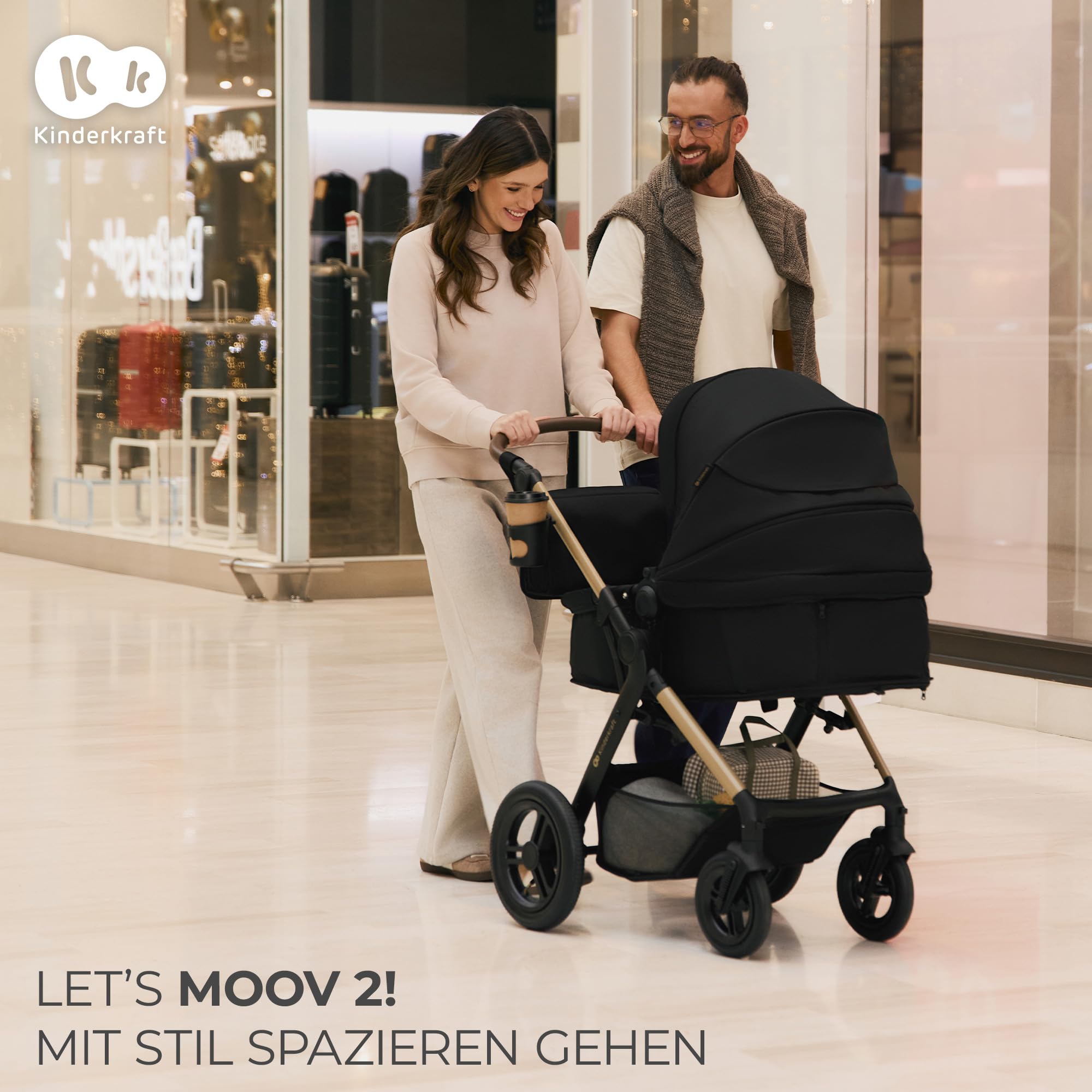 Kinderkraft MOOV 2 XL AIR Kinderwagen 3 in 1 Kinderwagenset bis 27 kg mit Kindersitz I-SIZE 40-75 cm, Große aufblasbare Räder mit Dämpfung, Verwandelbarer 2-in-1 Sitz, Babywanne, Zubehörsatz, Schwarz